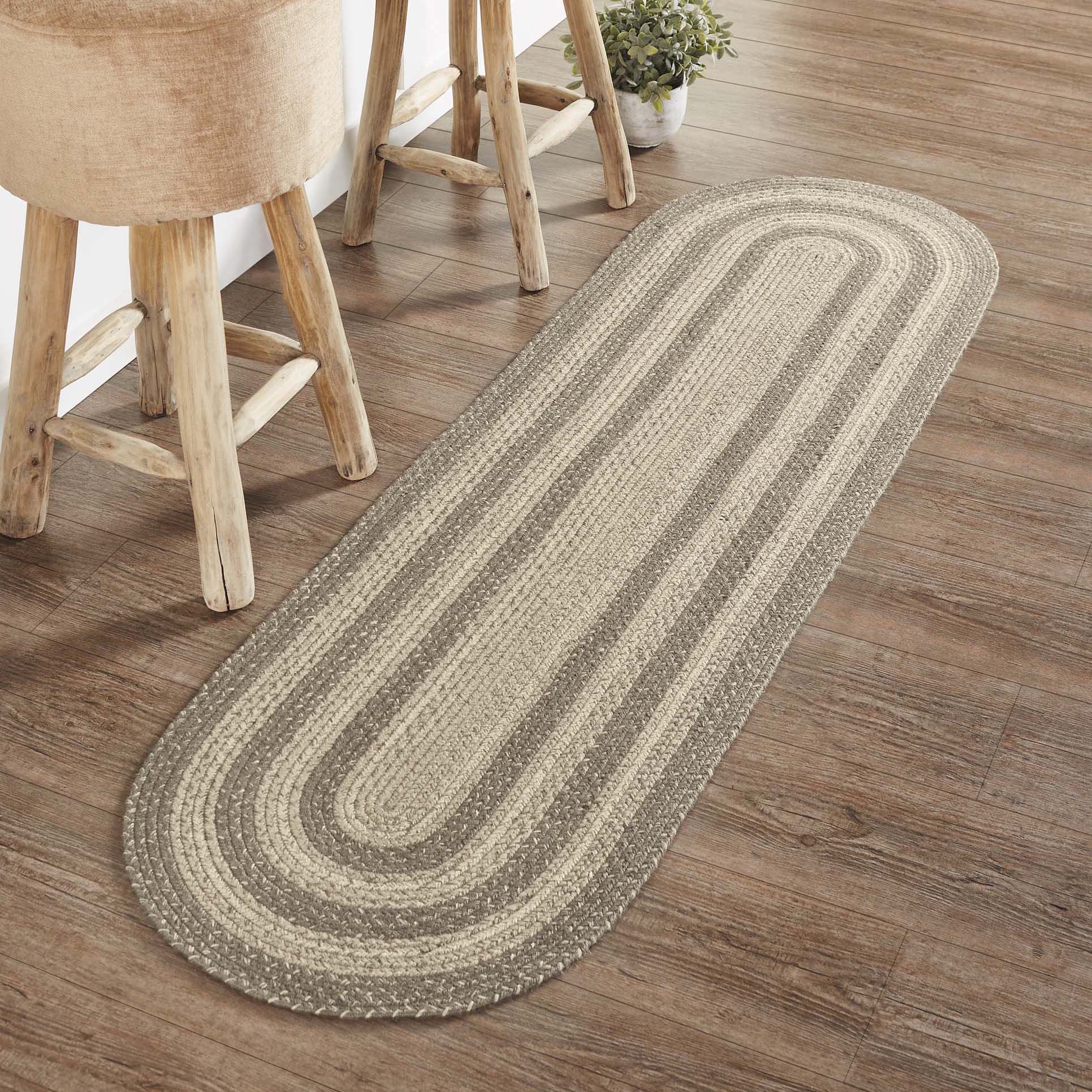 Cobblestone Jute Braided Rug/Runner Oval with Rug Pad 22"x72" VHC Brands