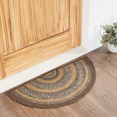 Espresso Jute Braided Rug Half Circle with Rug Pad 16.5