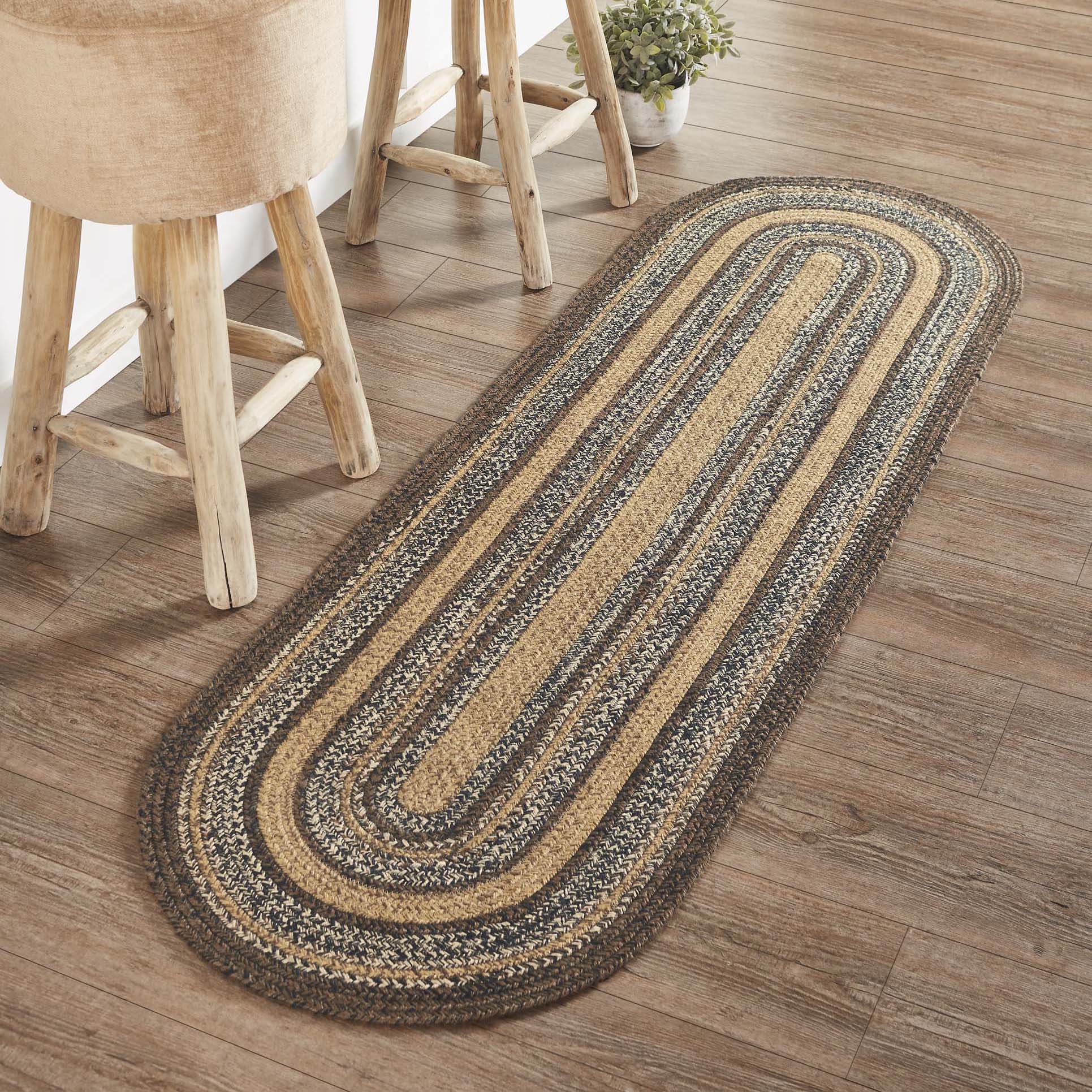 Espresso Jute Braided Rug/Runner Oval with Rug Pad 22"x72" VHC Brands