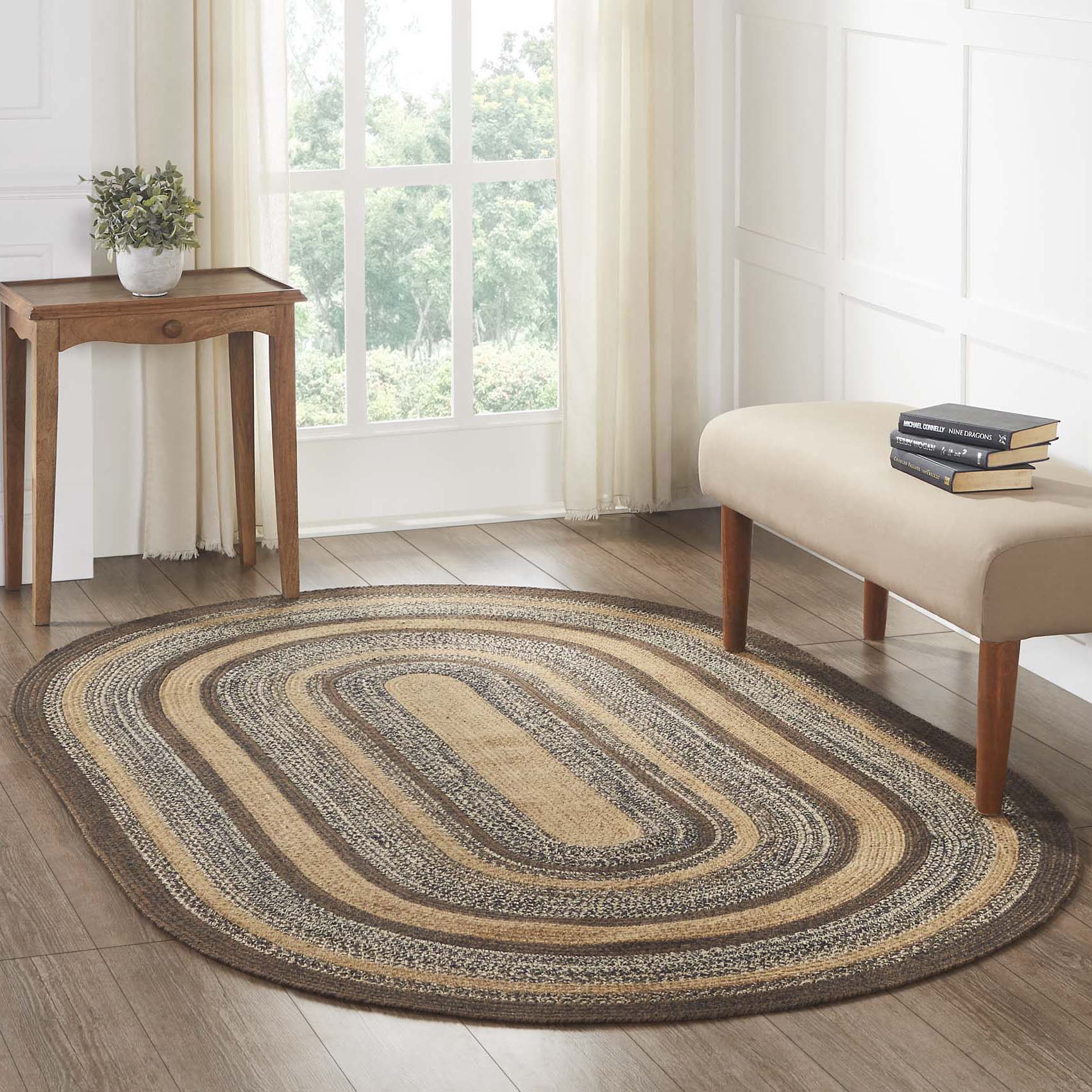 Espresso Jute Braided Rug Oval with Rug Pad 5'x8' VHC Brands