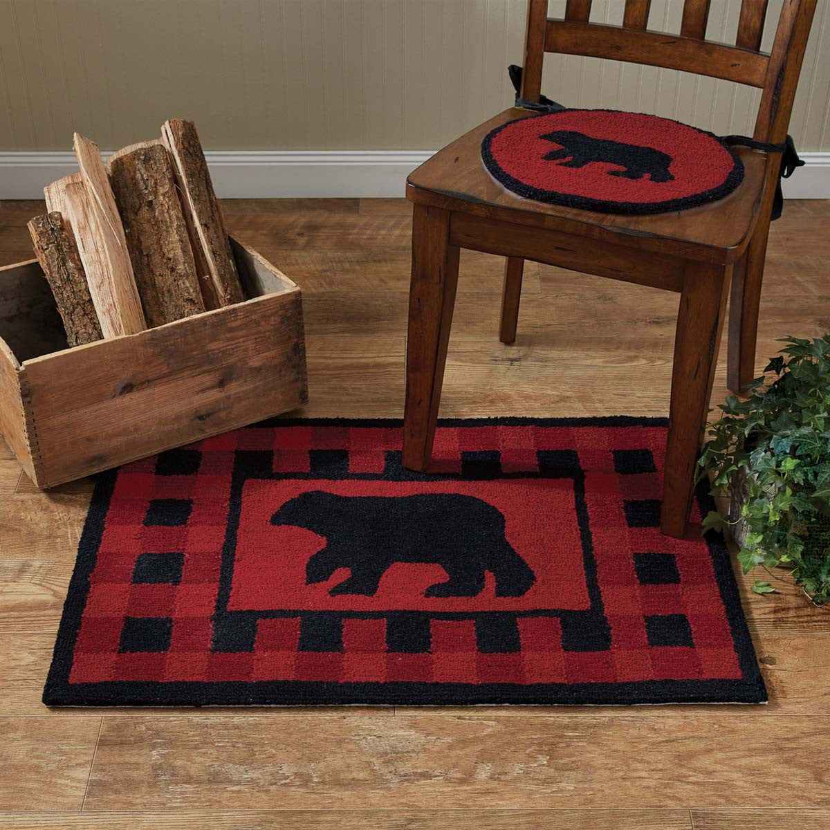 Buffalo Check Bear Hooked Rug - 2x3 Park Designs