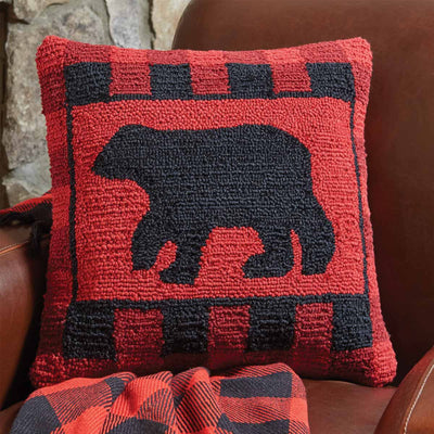 Buffalo Check Bear Hooked Pillow Down Feather Fill 18