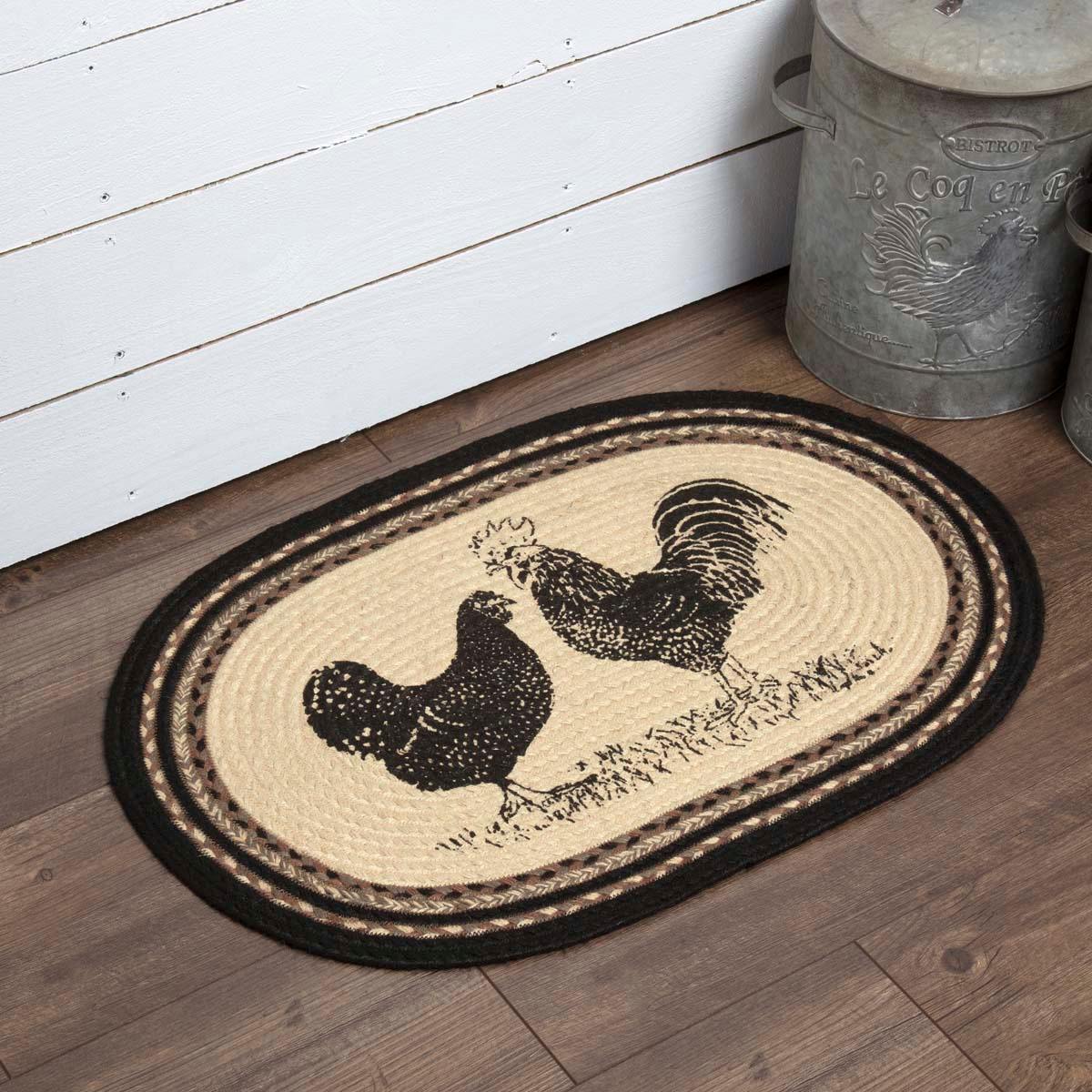 Sawyer Mill Charcoal Poultry Jute Braided Rug Oval 20"x30" with Rug Pad VHC Brands - The Fox Decor