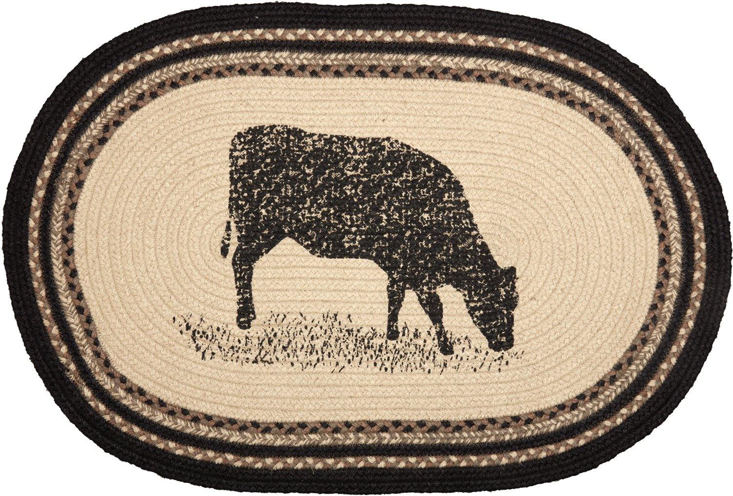 Sawyer Mill Charcoal Cow Jute Braided Rug Oval 20"x30" with Rug Pad VHC Brands - The Fox Decor