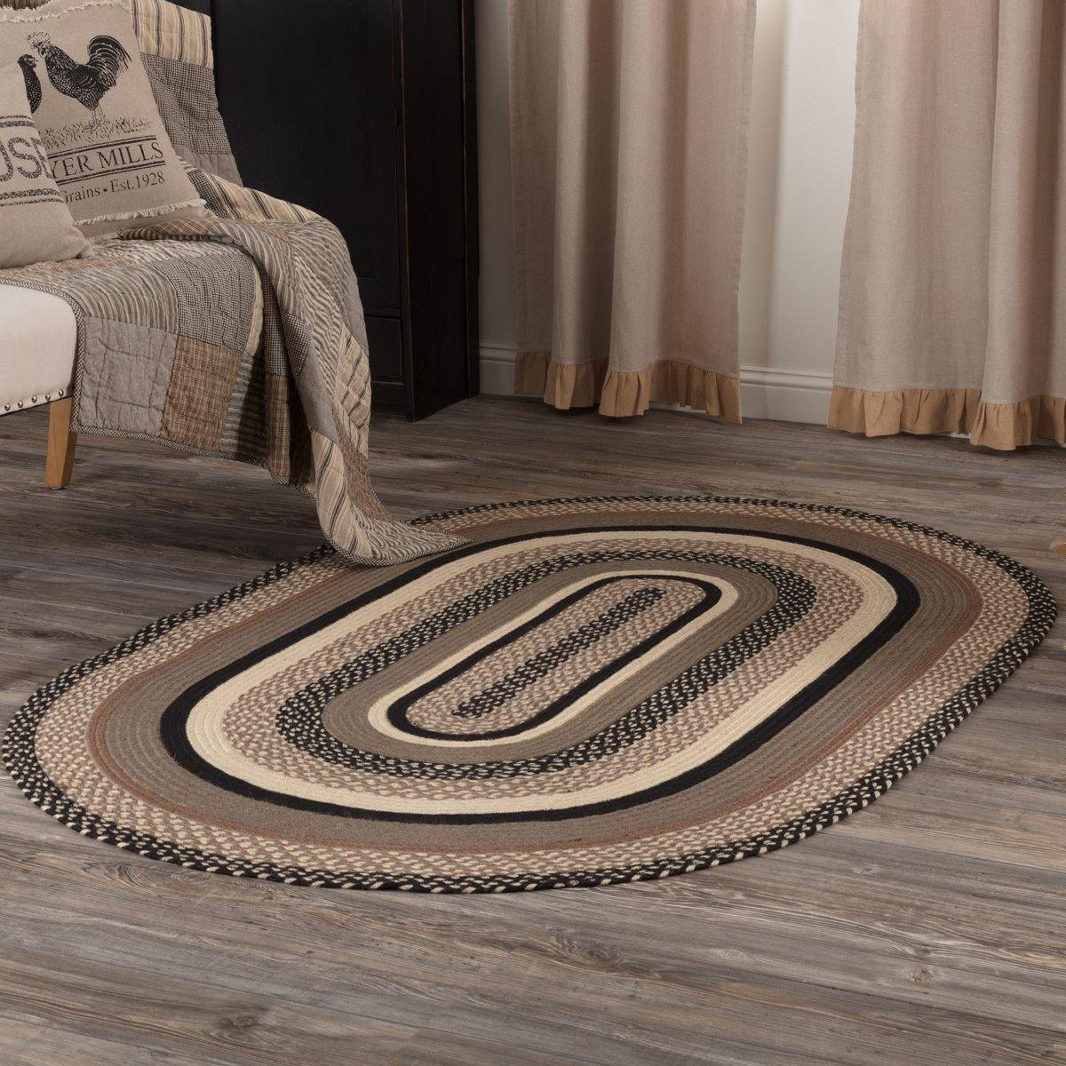 Sawyer Mill Charcoal Jute Braided Rug Oval 4'x6' with Rug Pad VHC Brands - The Fox Decor