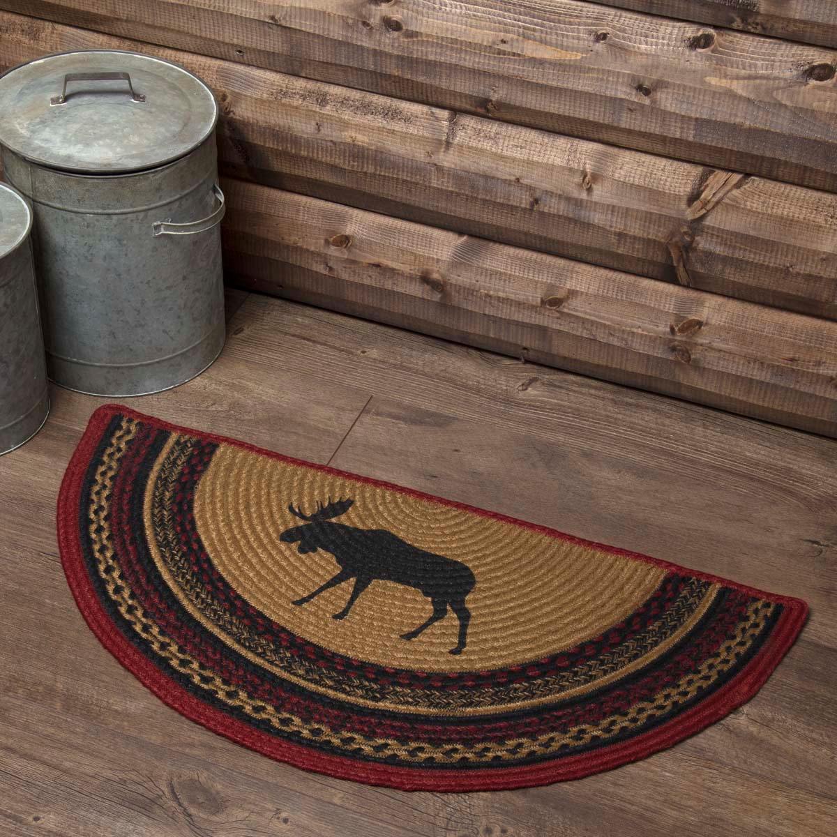 Cumberland Stenciled Moose Jute Braided Rug Half Circle 16.5"x33" with Rug Pad VHC Brands - The Fox Decor