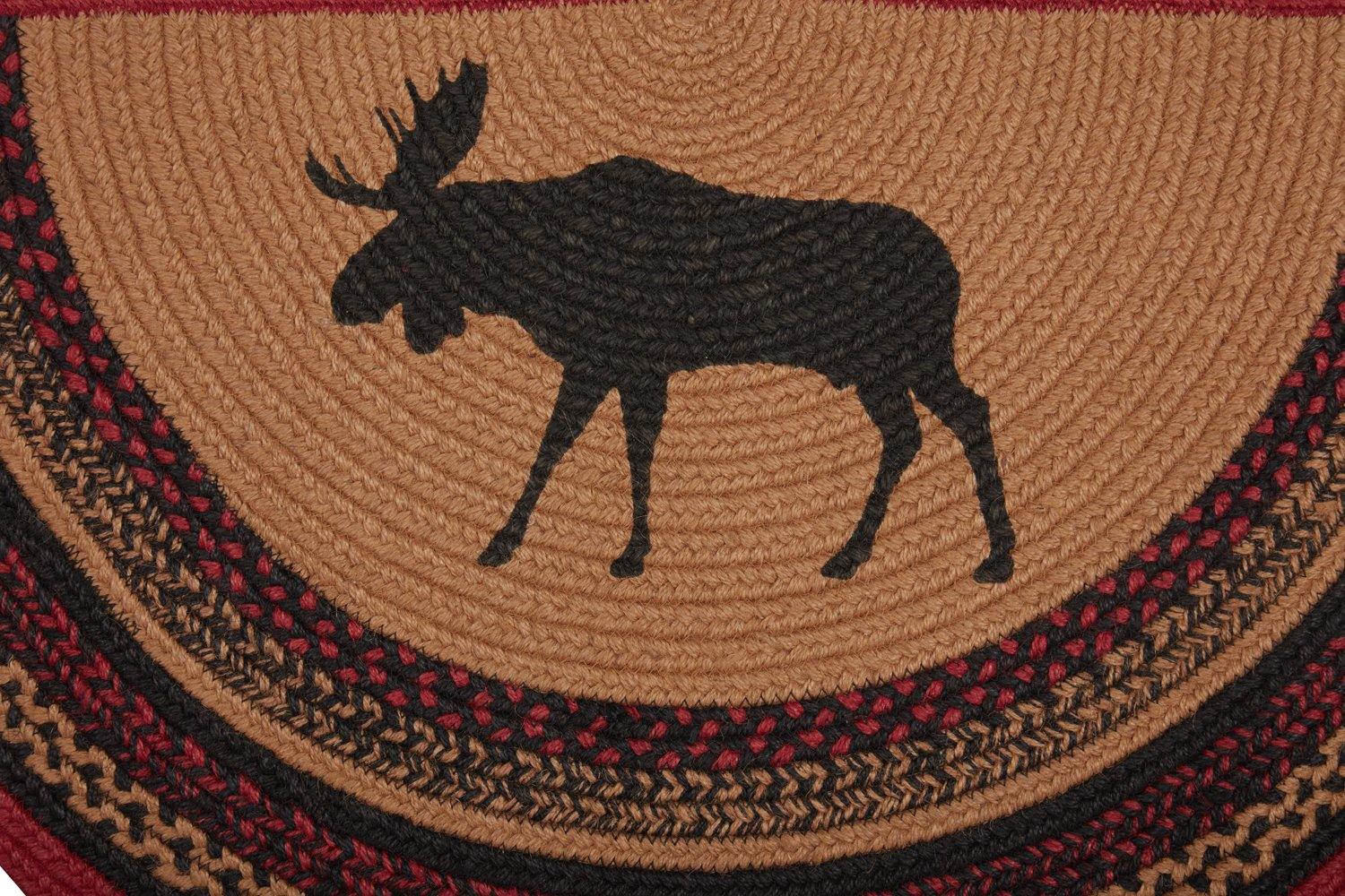 Cumberland Stenciled Moose Jute Braided Rug Half Circle 16.5"x33" with Rug Pad VHC Brands - The Fox Decor