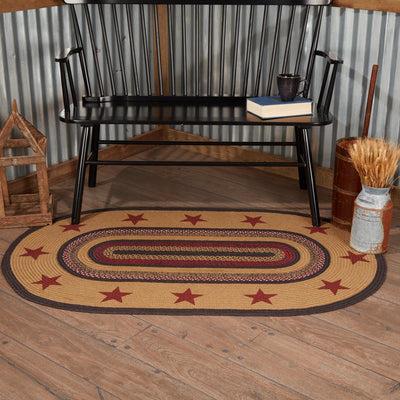 Landon Jute Braided Rug Oval Stencil Stars 3'x5' with Rug Pad VHC Brands