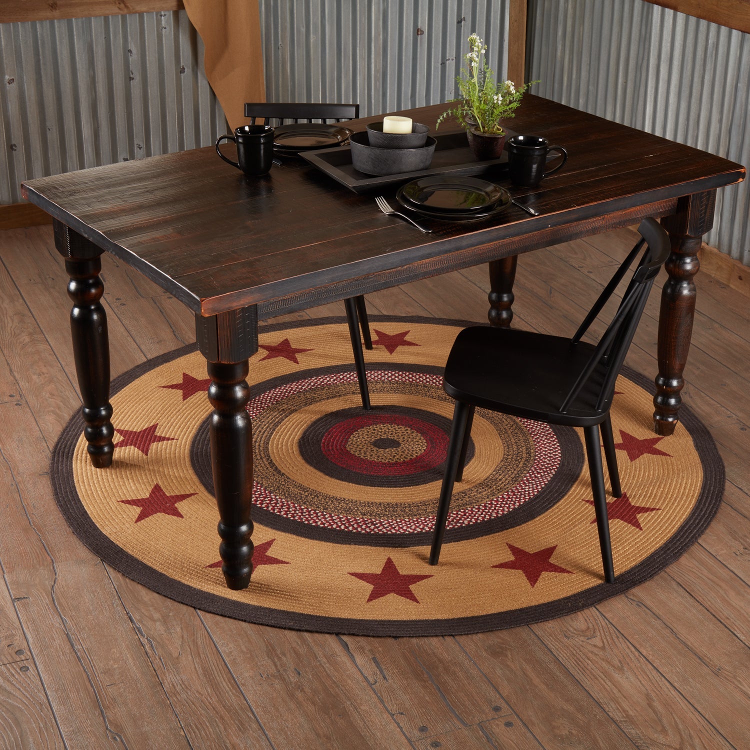 Landon Jute Braided Rug Round 6ft Stencil Stars with Rug Pad VHC Brands