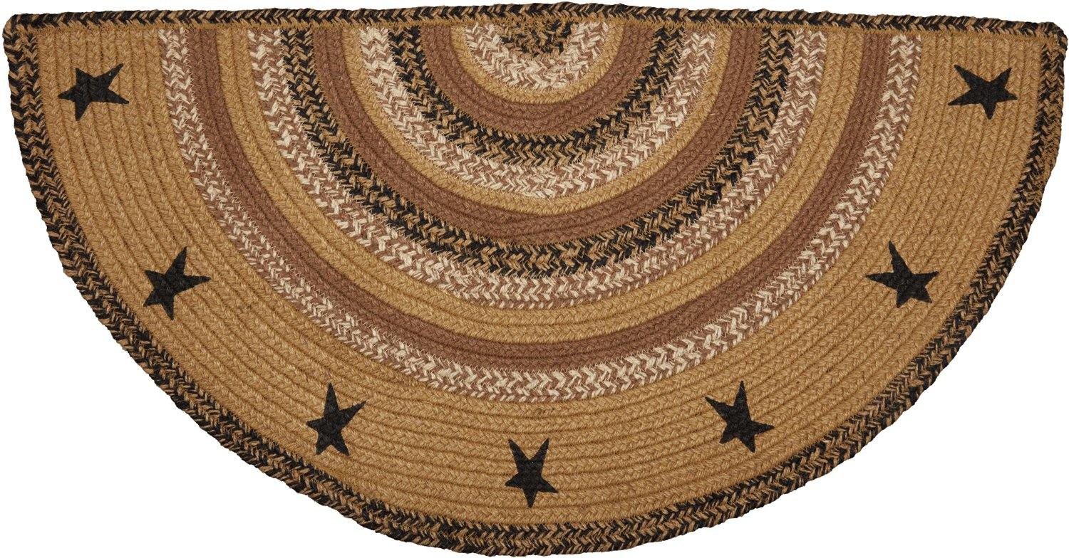 Kettle Grove Jute Braided Rug Half Circle Stencil Stars 16.5"x33" with Rug Pad VHC Brands - The Fox Decor