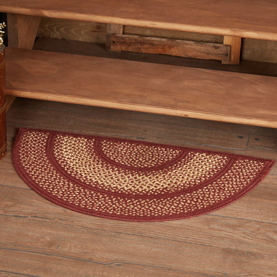 Burgundy Red Primitive Jute Braided Rug Half Circle 16.5