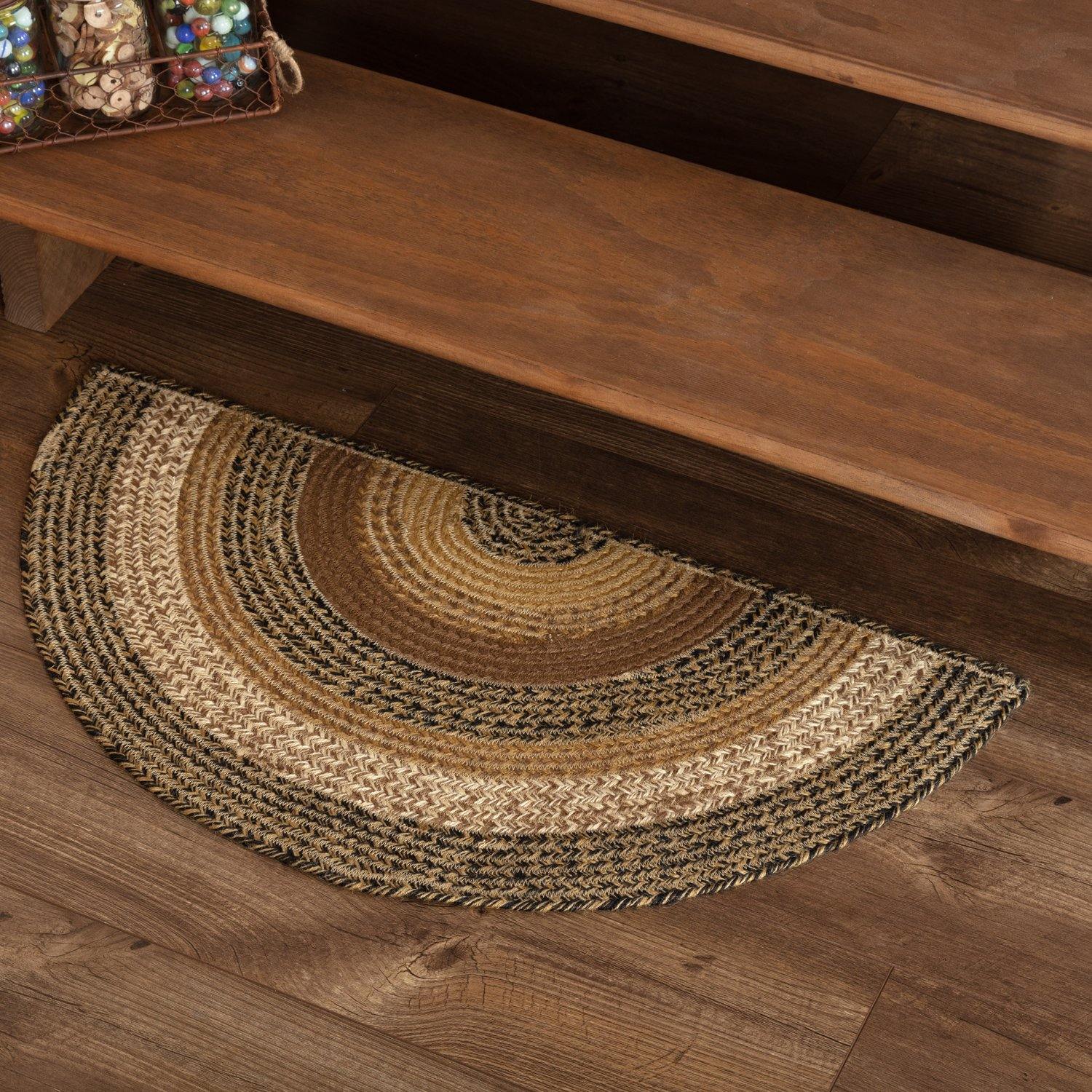 Kettle Grove Jute Braided Rug Half Circle 16.5"x33" with Rug Pad VHC Brands - The Fox Decor