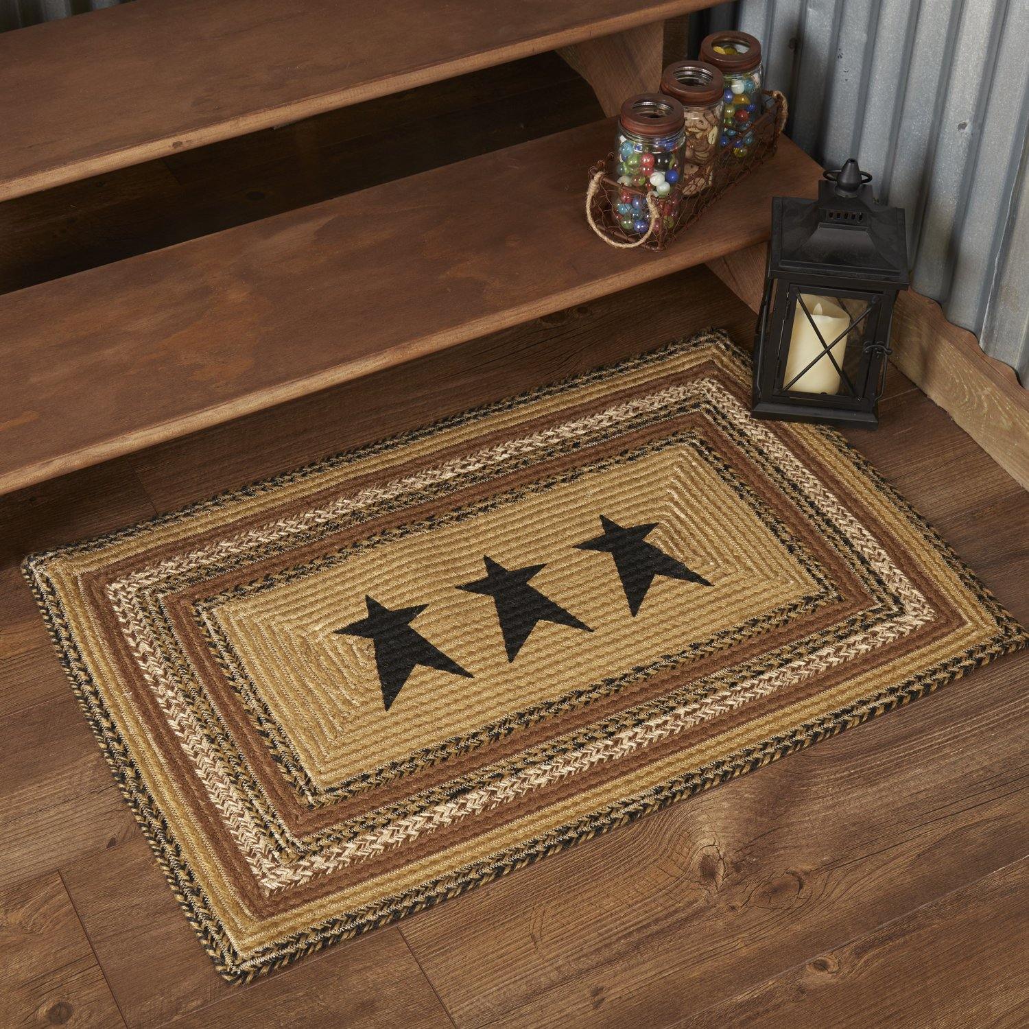 Kettle Grove Jute Braided Rug Rect Stencil Stars 24"x36" with Rug Pad VHC Brands - The Fox Decor