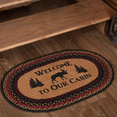 Cumberland Stenciled Moose Jute Braided Rug Oval Welcome to the Cabin 20