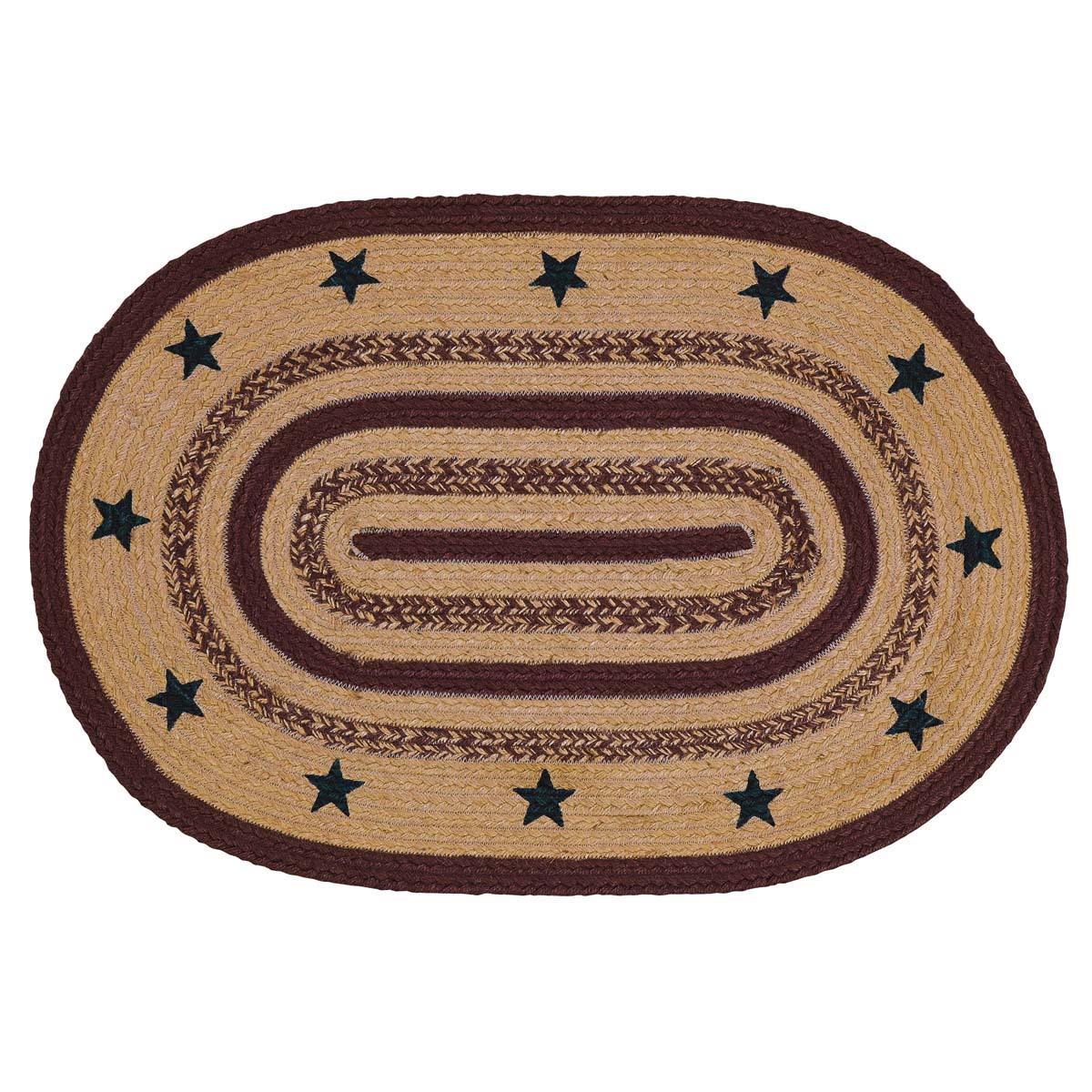 Potomac Jute Braided Rug Oval Stencil Stars 20"x30" with Rug Pad VHC Brands - The Fox Decor