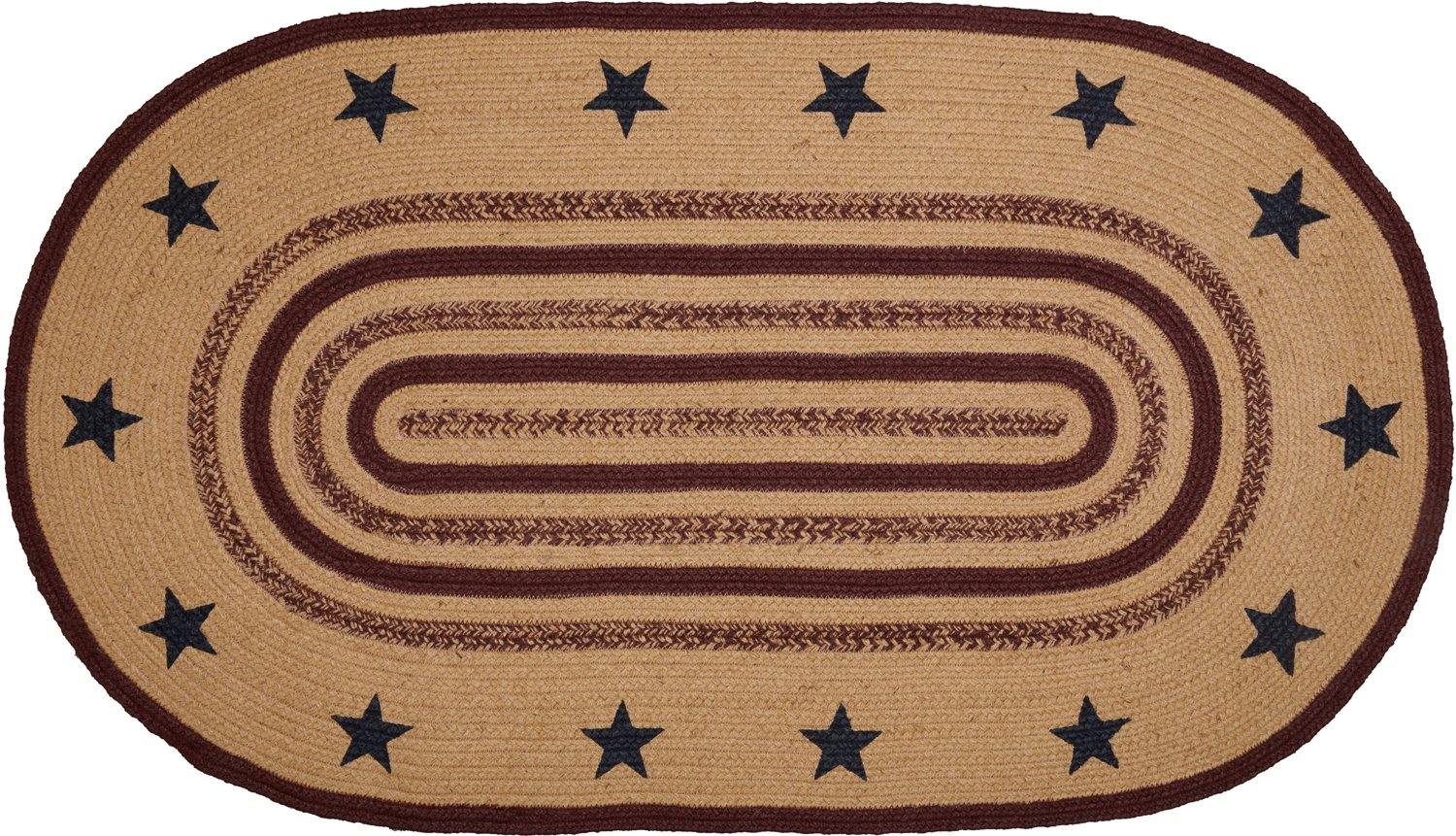 Potomac Jute Braided Rug Oval Stencil Stars 27"x48" with Rug Pad VHC Brands - The Fox Decor