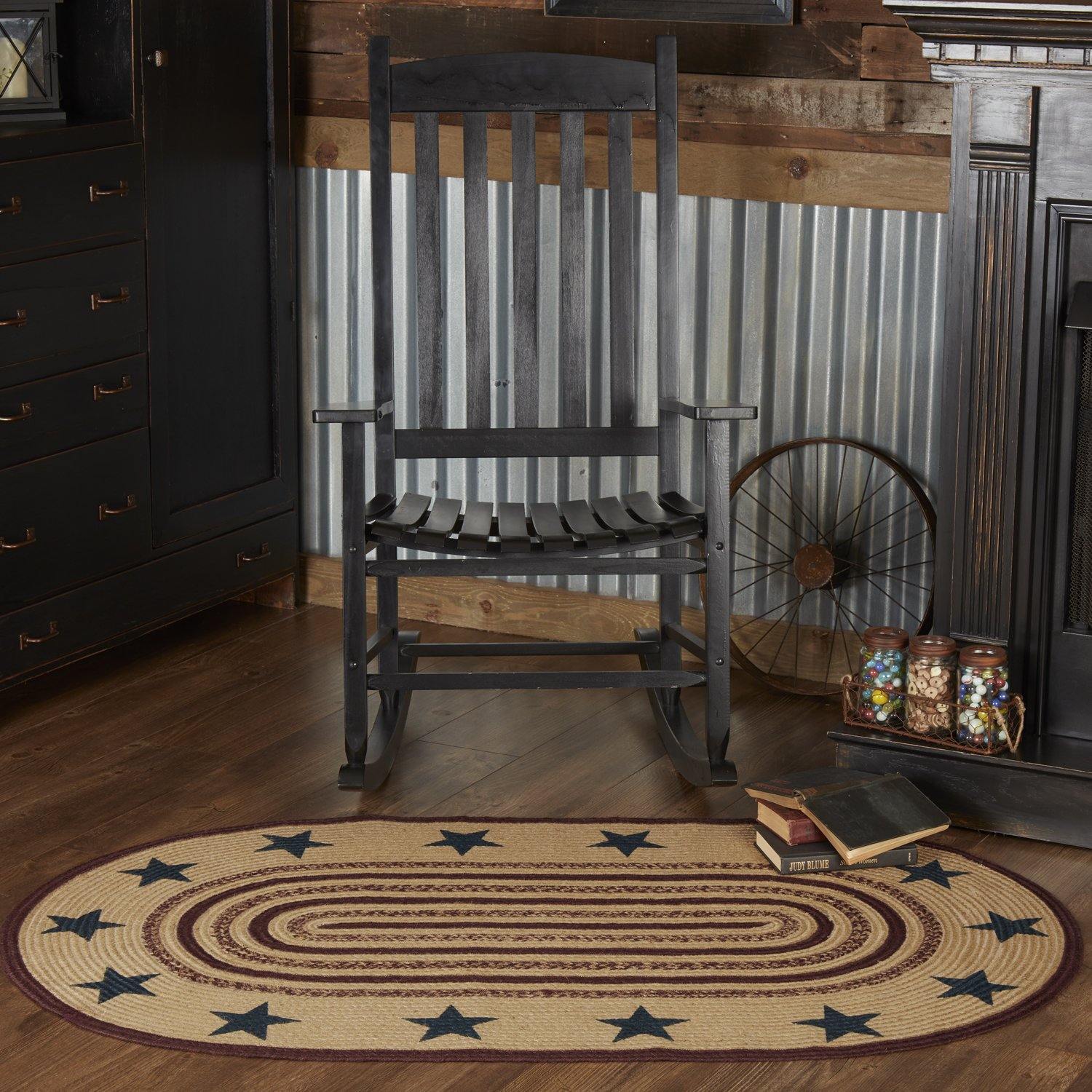 Potomac Jute Braided Rug Oval Stencil Stars 3'x5' with Rug Pad VHC Brands - The Fox Decor