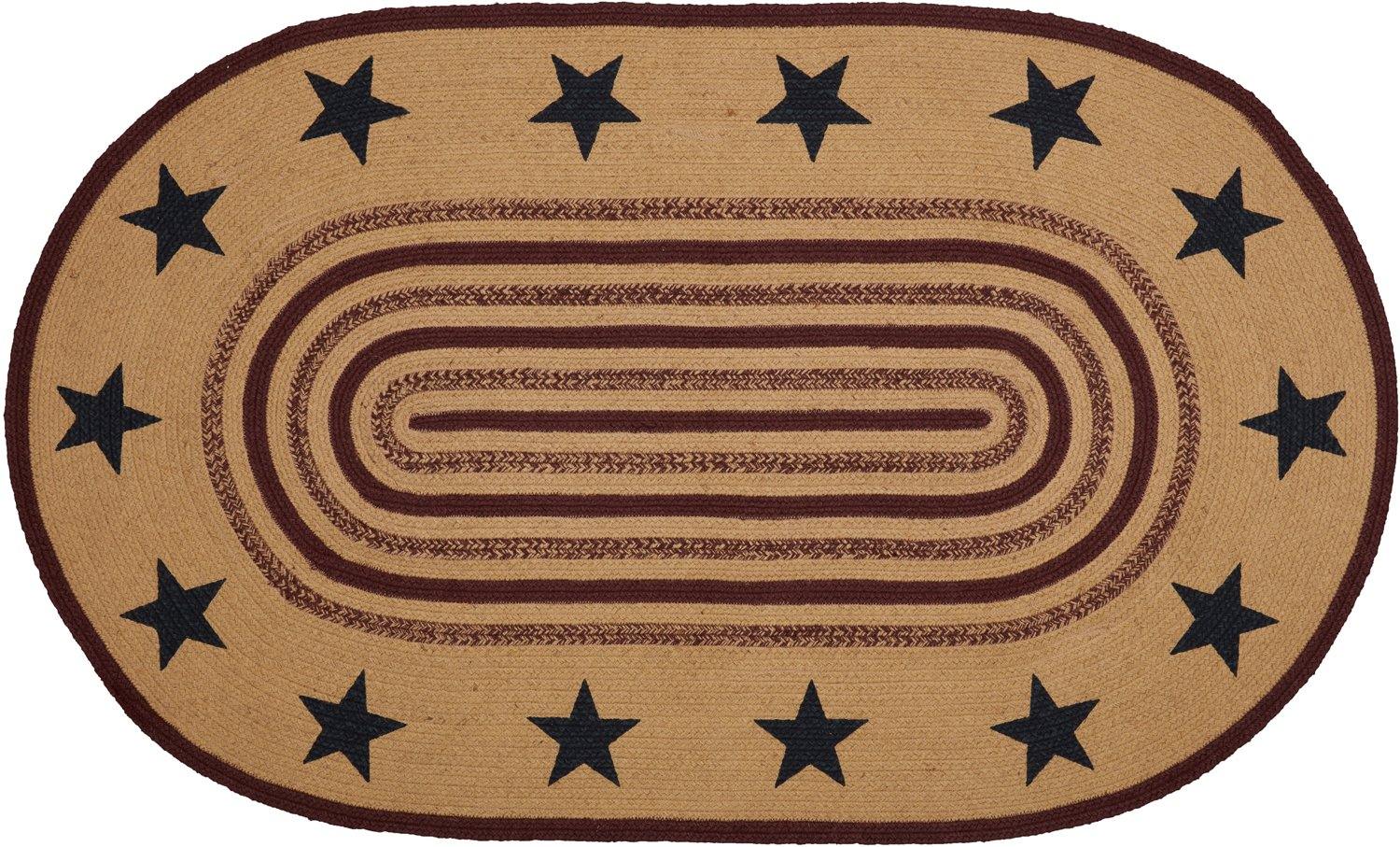 Potomac Jute Braided Rug Oval Stencil Stars 3'x5' with Rug Pad VHC Brands - The Fox Decor