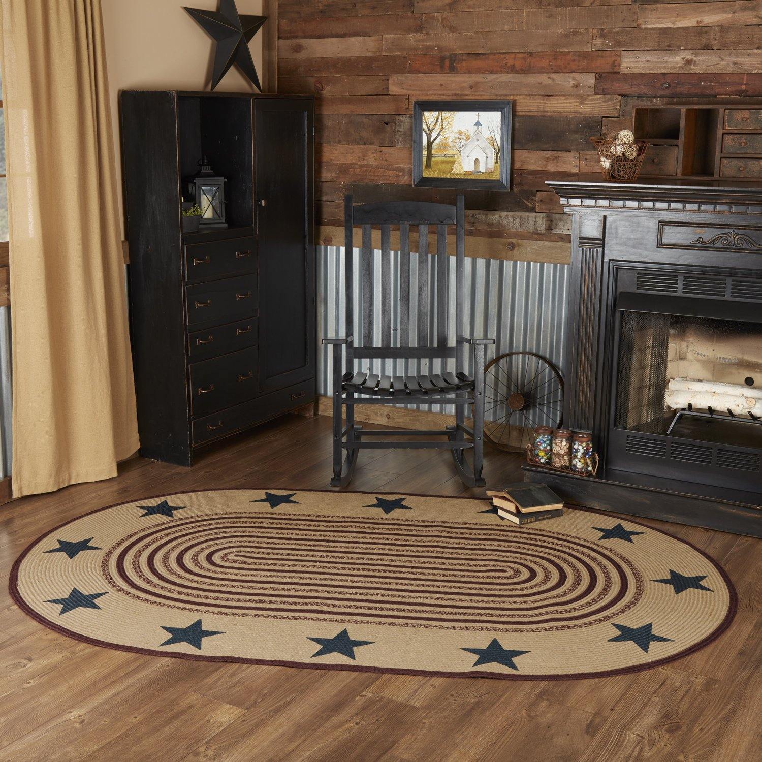 Potomac Jute Braided Rug Oval Stencil Stars 5'x8' with Rug Pad VHC Brands - The Fox Decor