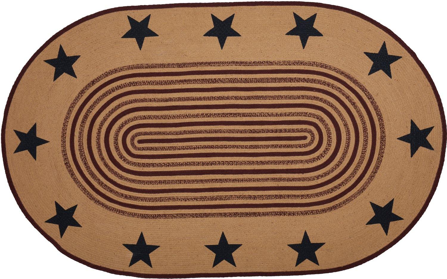 Potomac Jute Braided Rug Oval Stencil Stars 5'x8' with Rug Pad VHC Brands - The Fox Decor