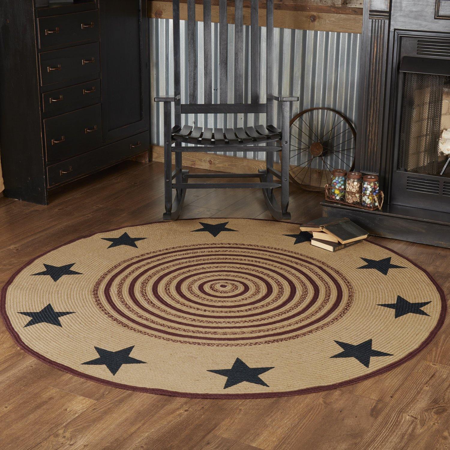 Potomac Jute Braided Rug Round Stencil Stars 6ft with Rug Pad VHC Brands - The Fox Decor