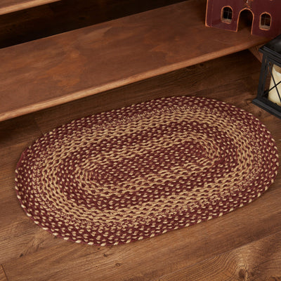 Burgundy Tan Jute Braided Rug Oval 20