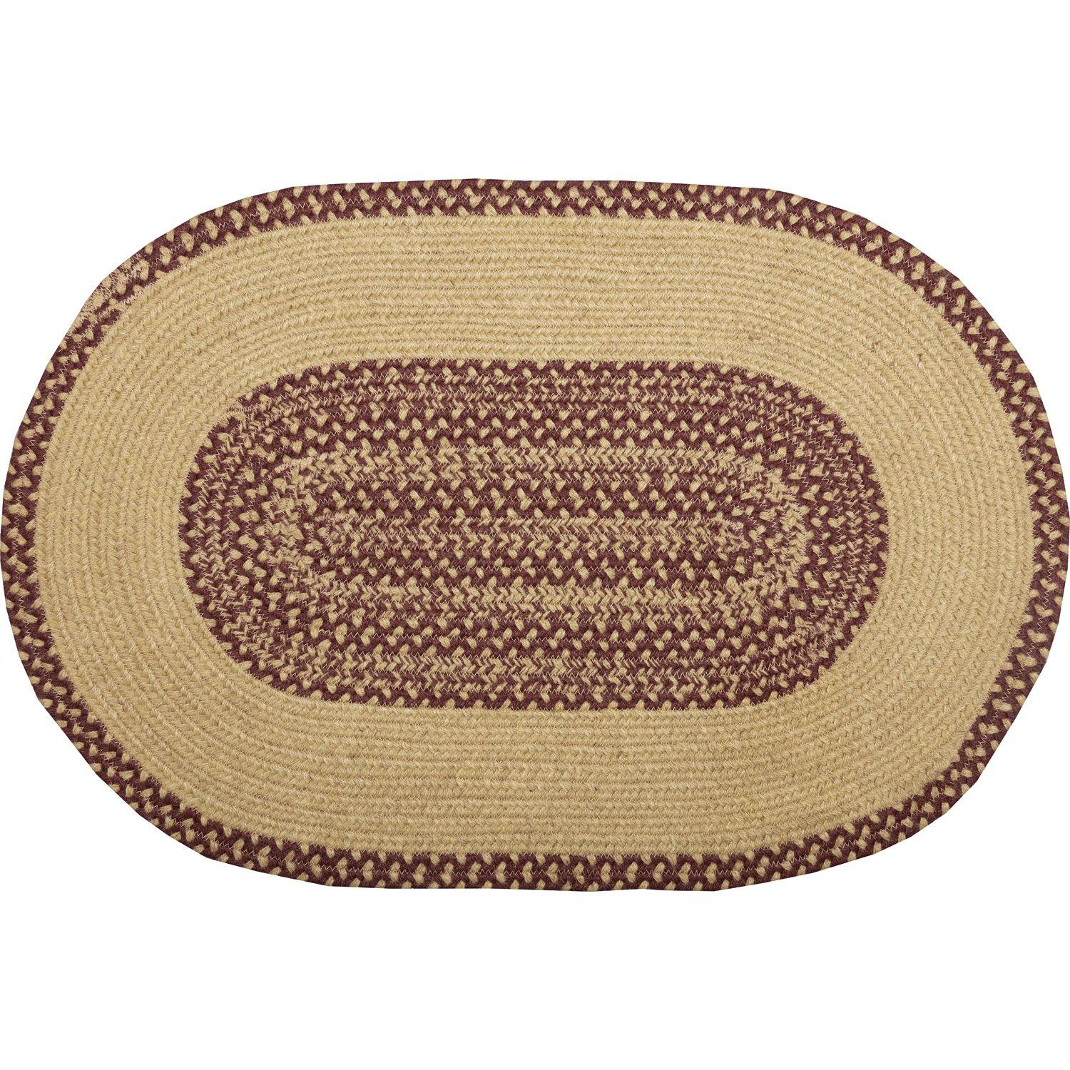 Burgundy Tan Jute Braided Rug Oval Stencil Stars 20"x30" with Rug Pad VHC Brands - The Fox Decor