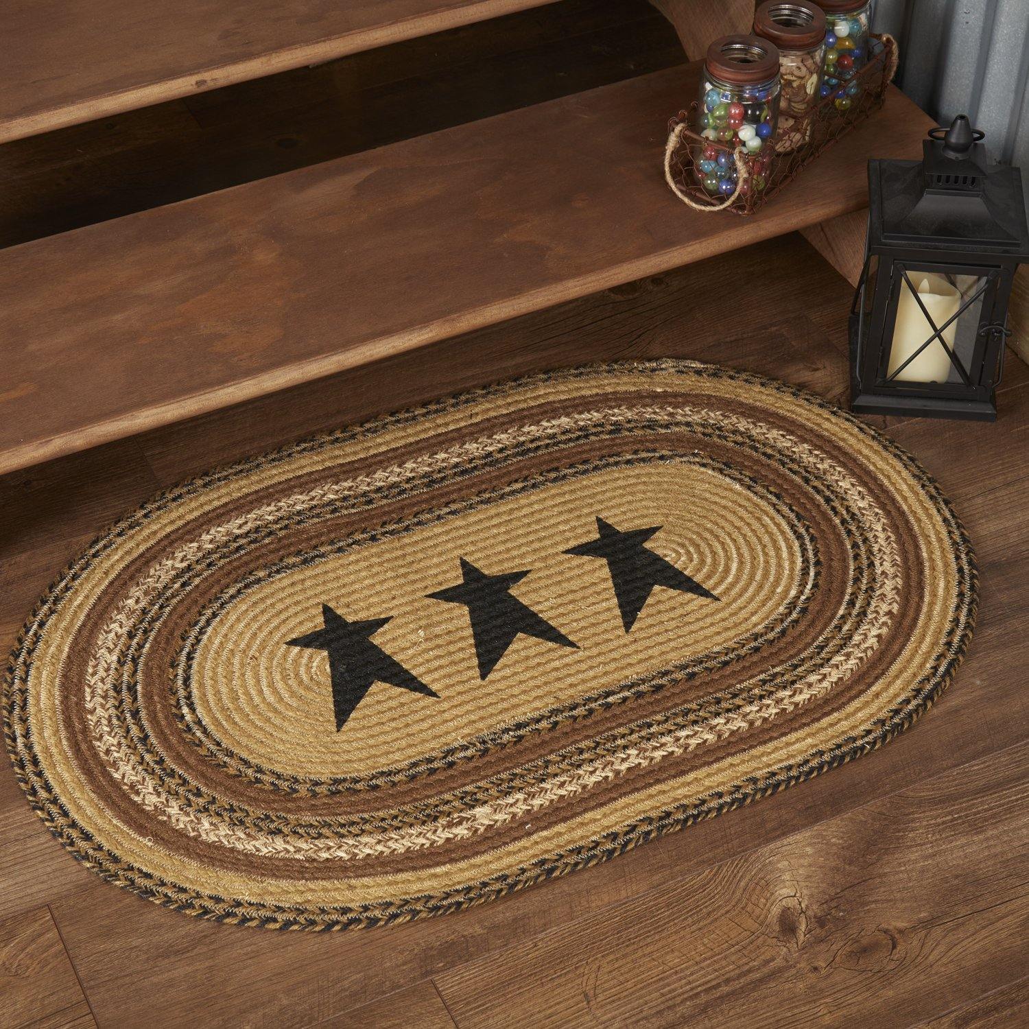 Kettle Grove Jute Braided Rug Oval Stencil Stars 24"x36" with Rug Pad VHC Brands - The Fox Decor