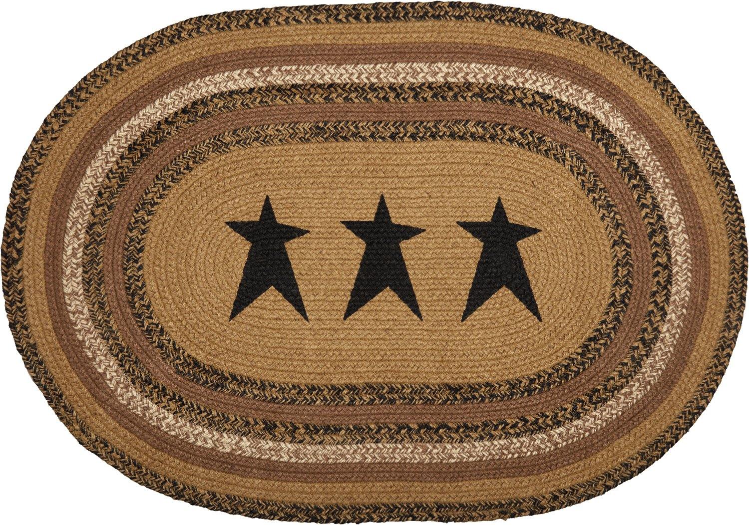 Kettle Grove Jute Braided Rug Oval Stencil Stars 24"x36" with Rug Pad VHC Brands - The Fox Decor