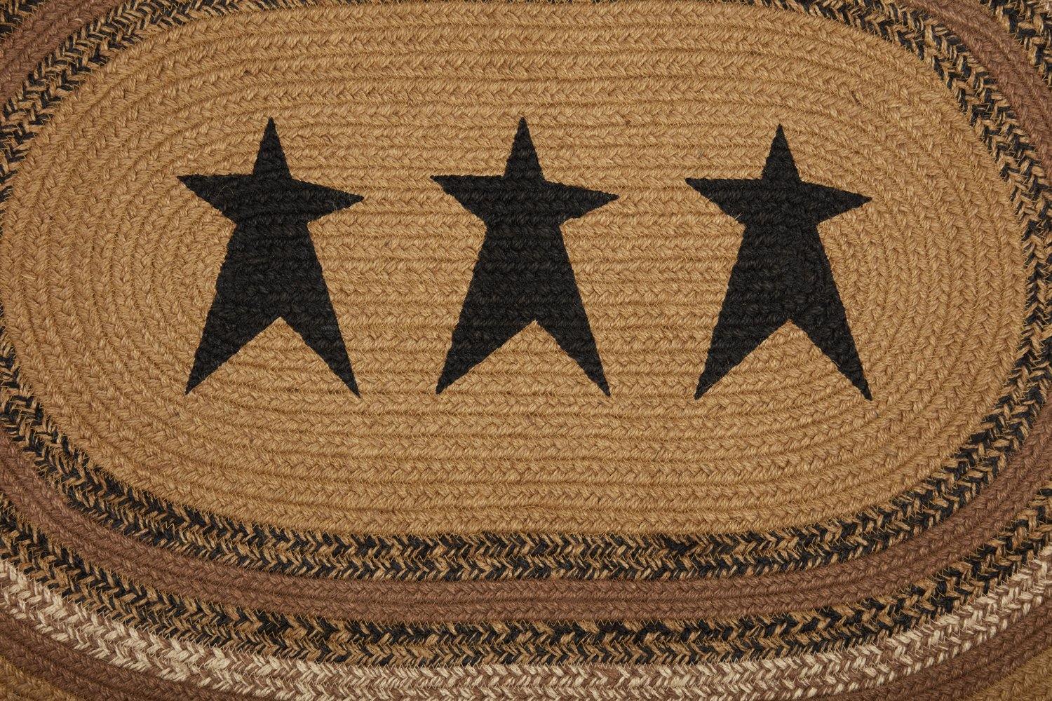 Kettle Grove Jute Braided Rug Oval Stencil Stars 24"x36" with Rug Pad VHC Brands - The Fox Decor