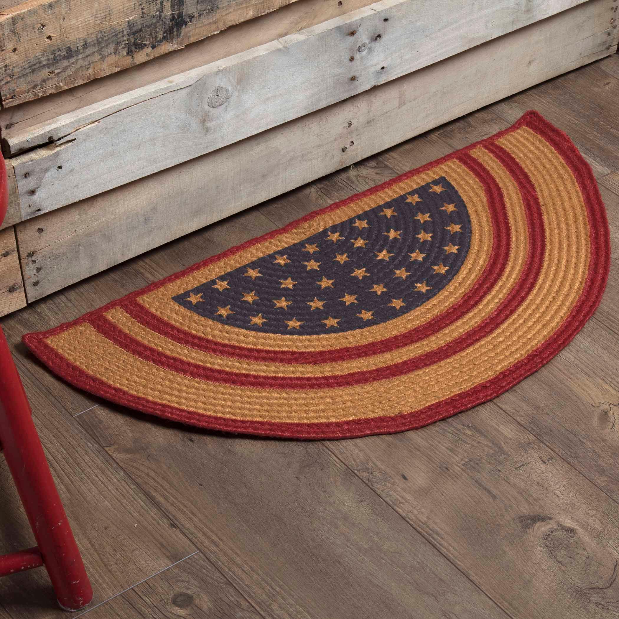 Liberty Stars Flag Jute Braided Rug Half Circle 16.5"x33" with Rug Pad VHC Brands - The Fox Decor