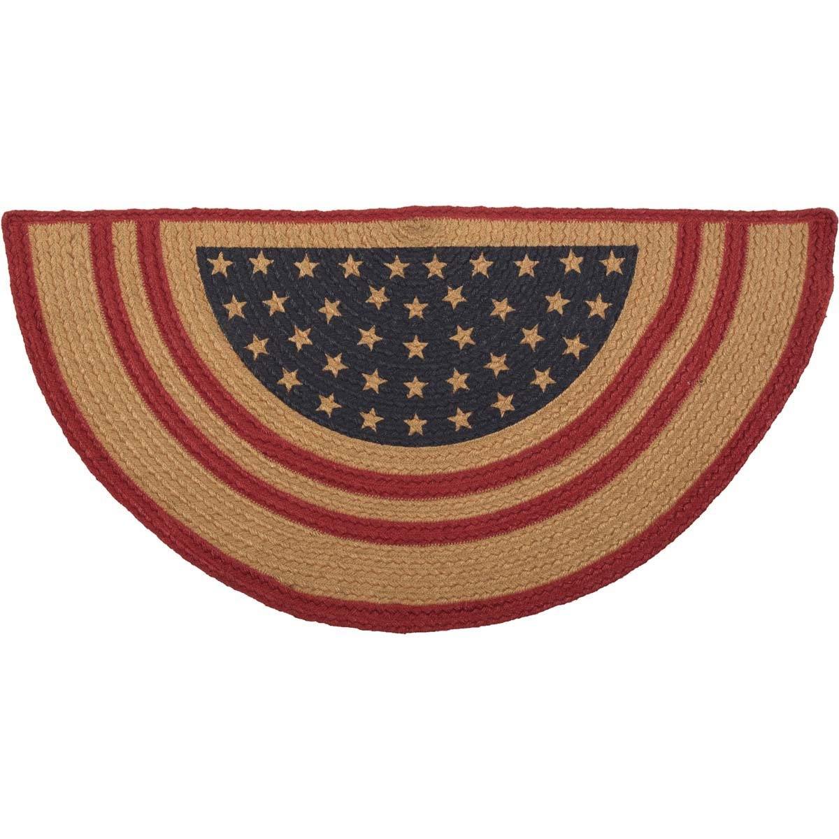 Liberty Stars Flag Jute Braided Rug Half Circle 16.5"x33" with Rug Pad VHC Brands - The Fox Decor