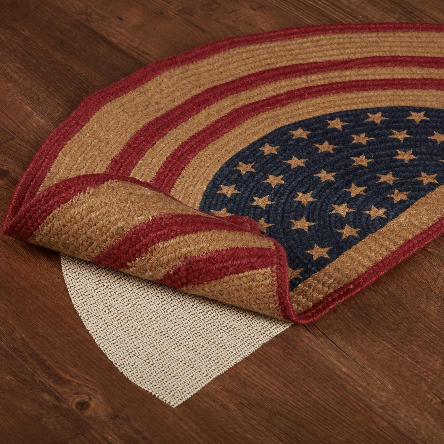 Liberty Stars Flag Jute Braided Rug Half Circle 16.5"x33" with Rug Pad VHC Brands