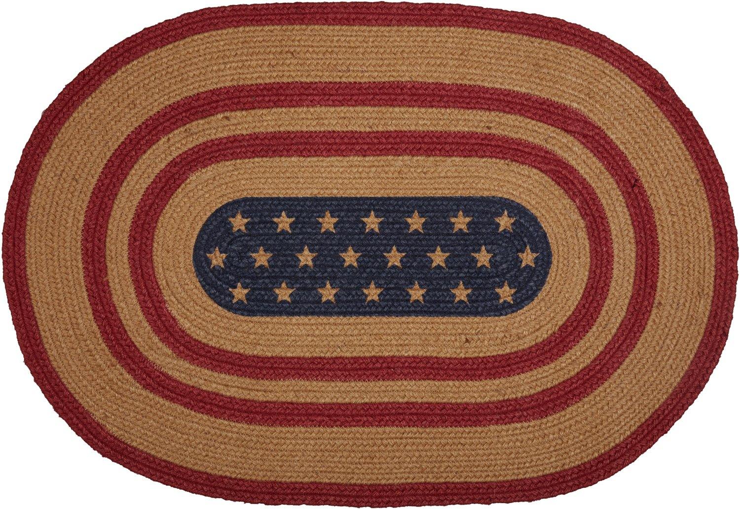 Liberty Stars Flag Jute Braided Rug Oval 20"x30" with Rug Pad VHC Brands - The Fox Decor