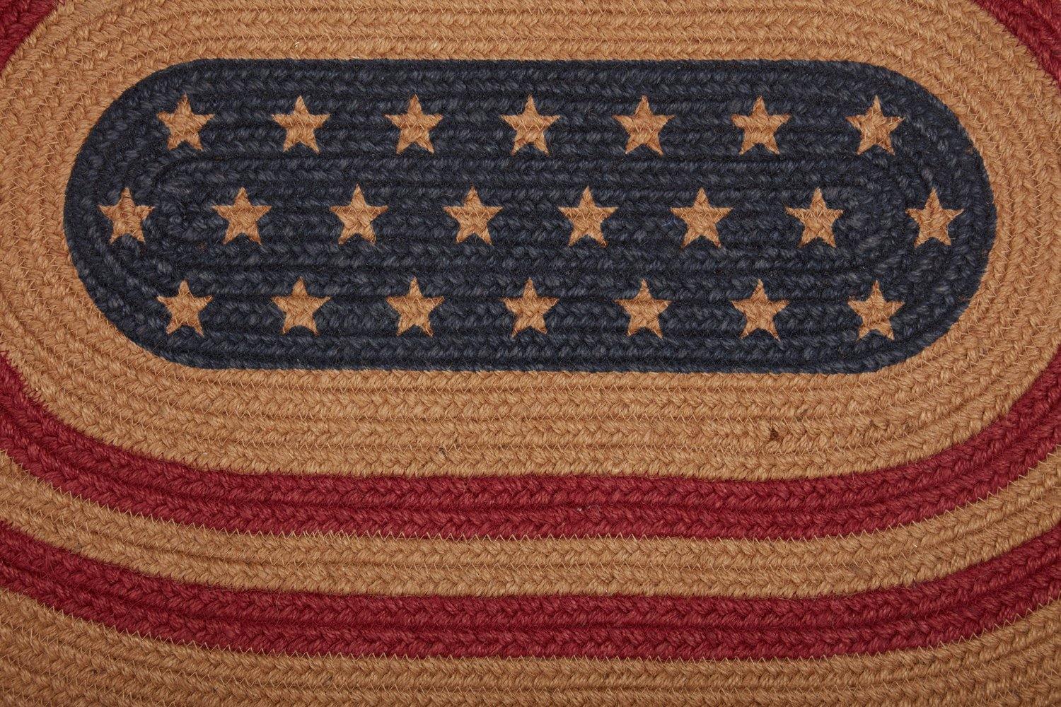 Liberty Stars Flag Jute Braided Rug Oval 20"x30" with Rug Pad VHC Brands - The Fox Decor