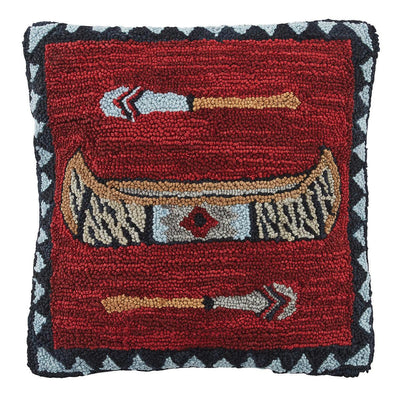 Wilderness Canoe Hooked Pillow Down Feather Fill 18