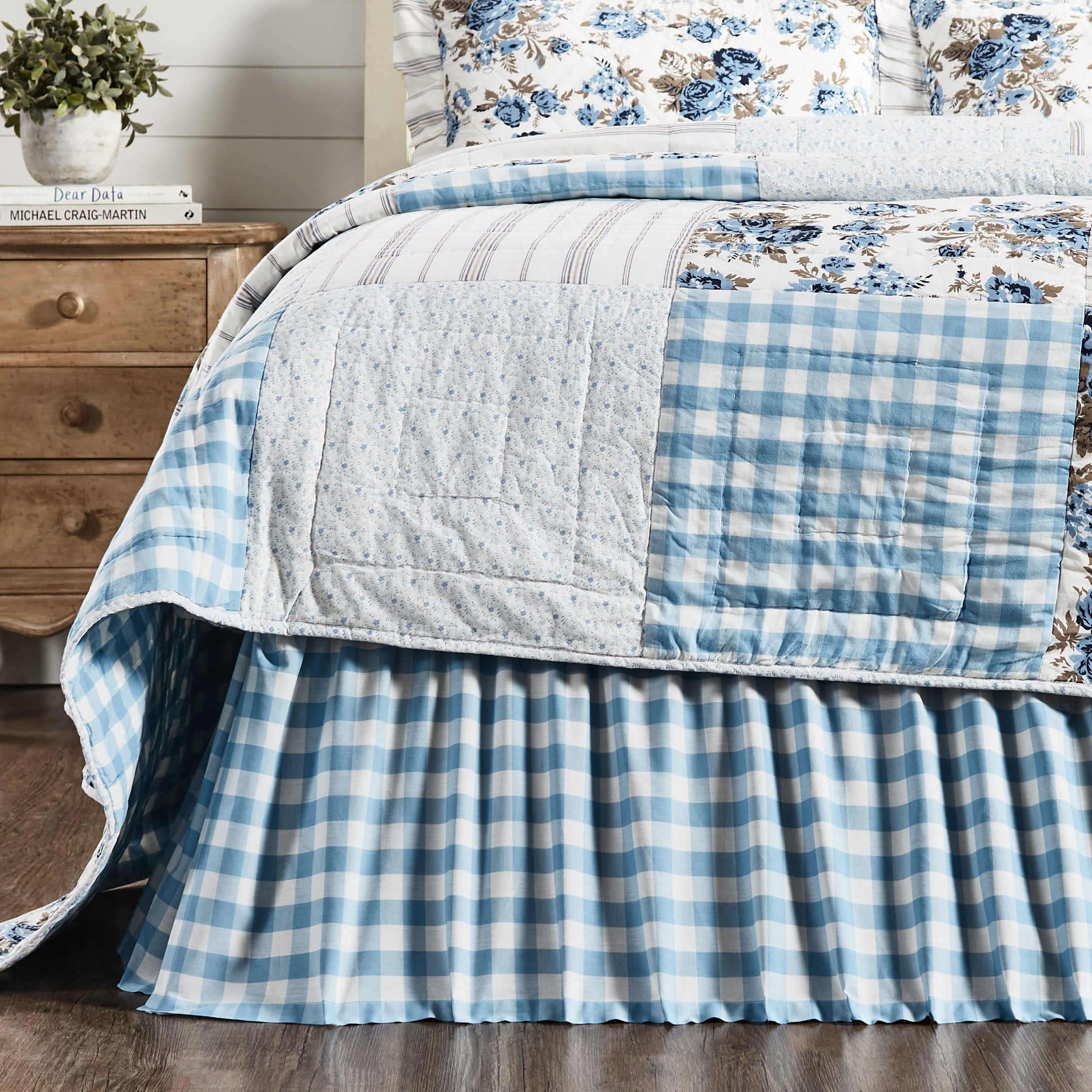 Annie Buffalo Blue Check King Bed Skirt 78x80x16 VHC Brands