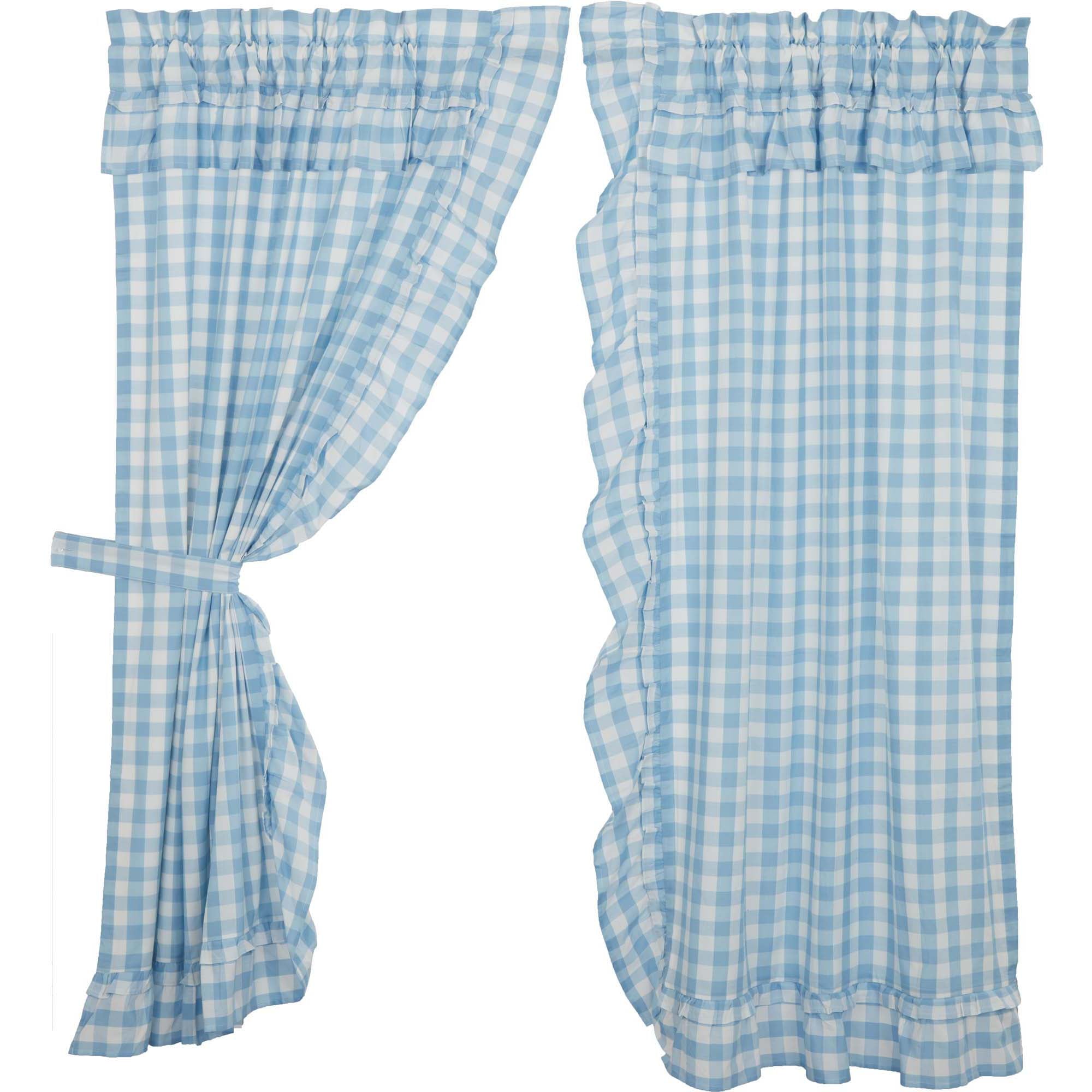 Annie Buffalo Blue Check Ruffled Short Panel Set of 2 63x36 VHC Brands