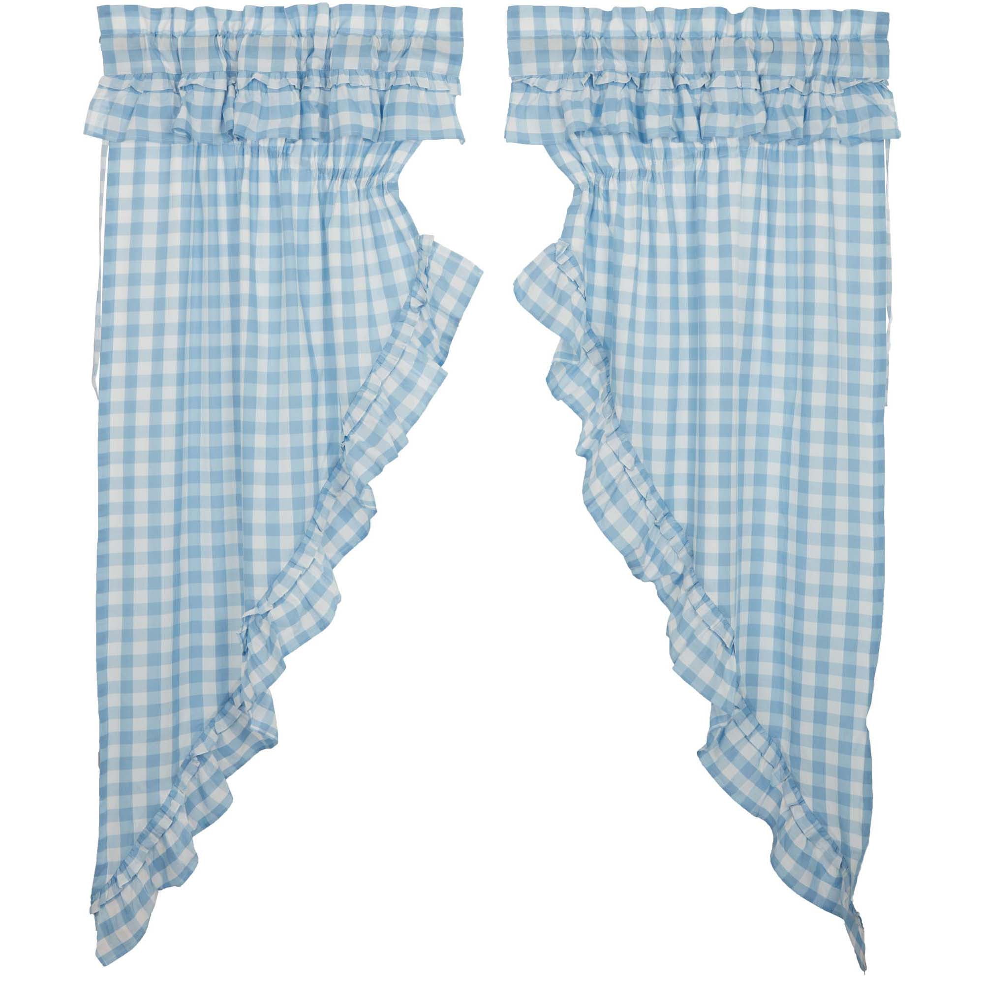 Annie Buffalo Blue Check Ruffled Prairie Short Panel Set of 2 63x36x18 VHC Brands