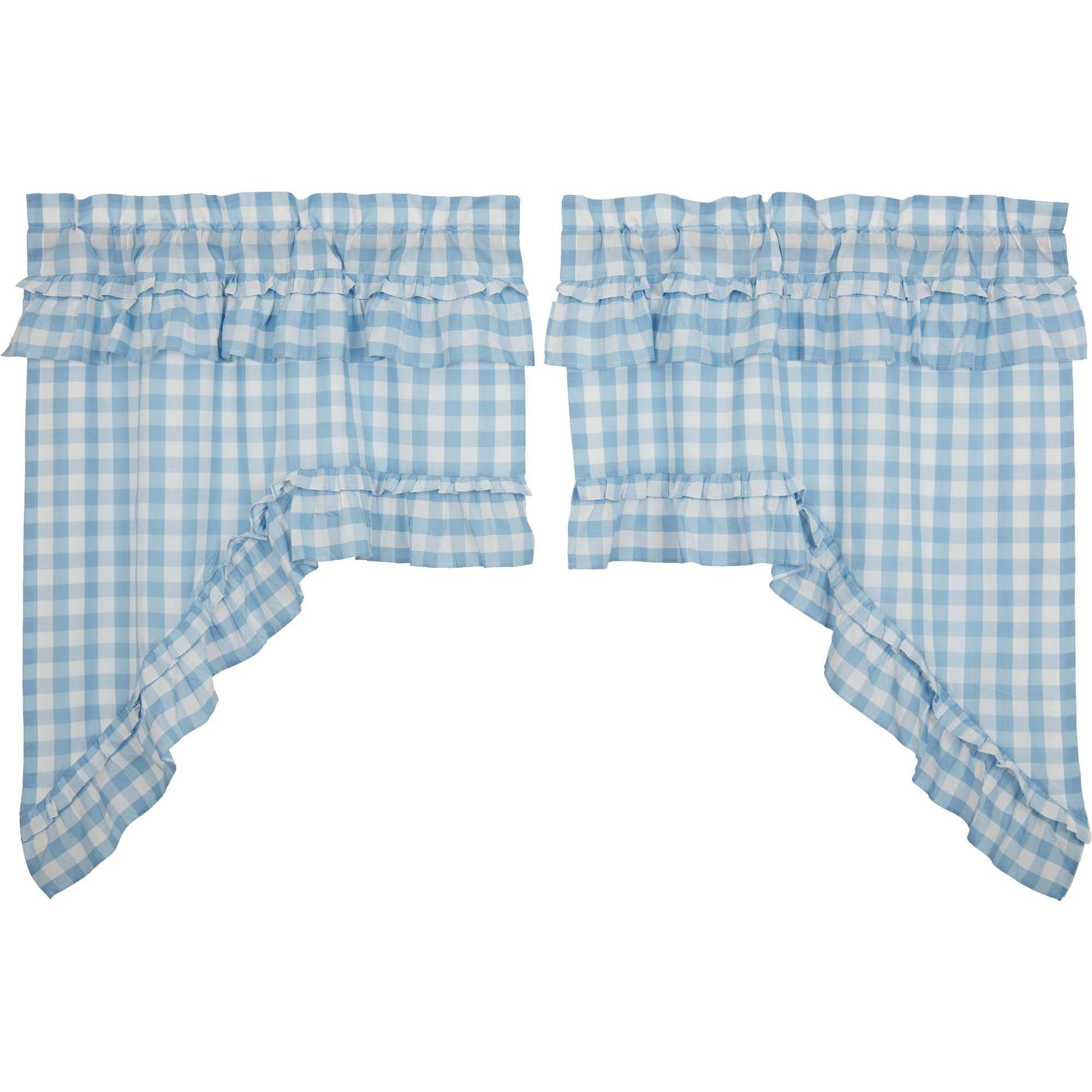 Annie Buffalo Blue Check Ruffled Swag Set of 2 36x36x16 VHC Brands