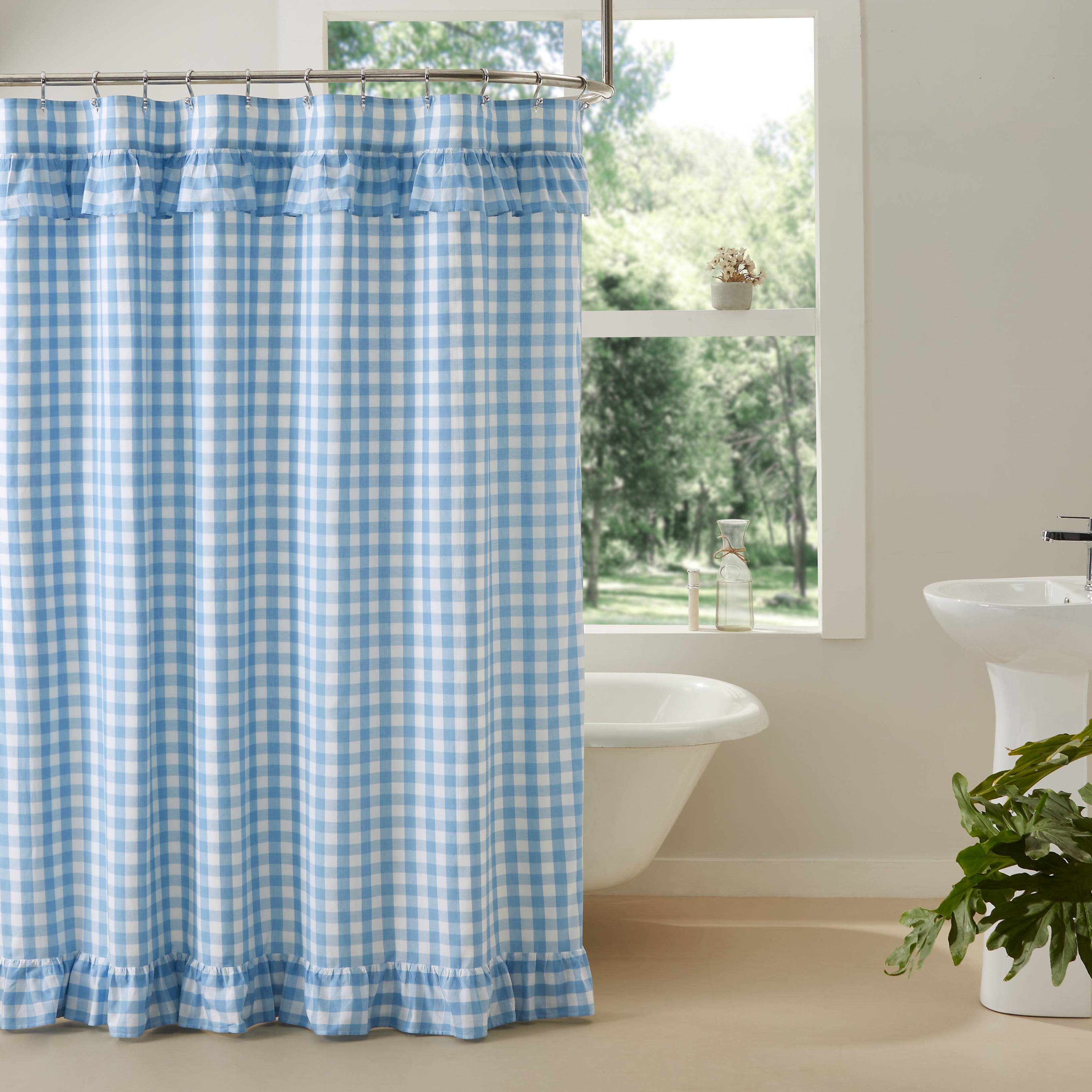 Annie Buffalo Blue Check Ruffled Shower Curtain 72x72 VHC Brands