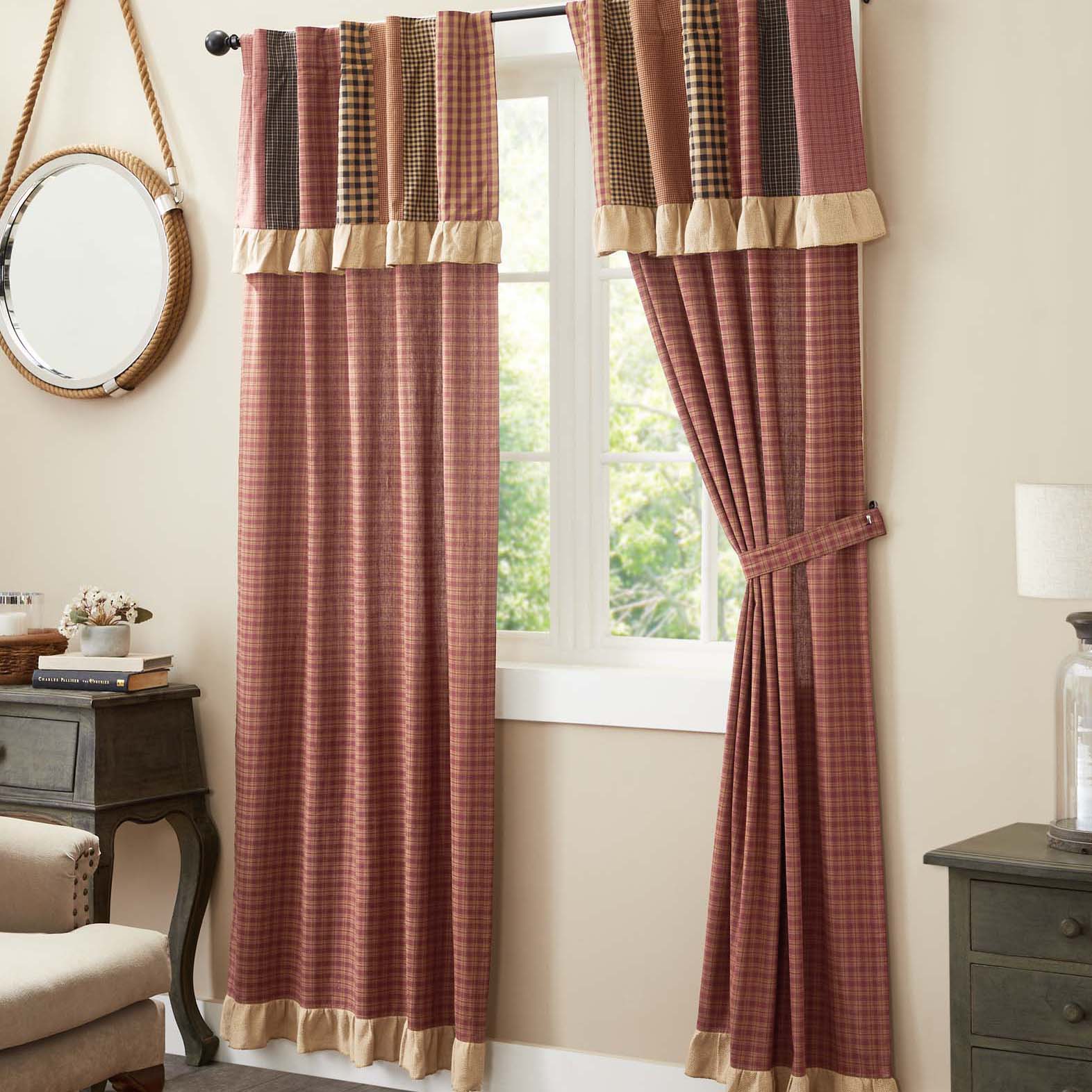 Maisie Panel with Attached Patch Valance Set of 2 84x40 VHC Brands