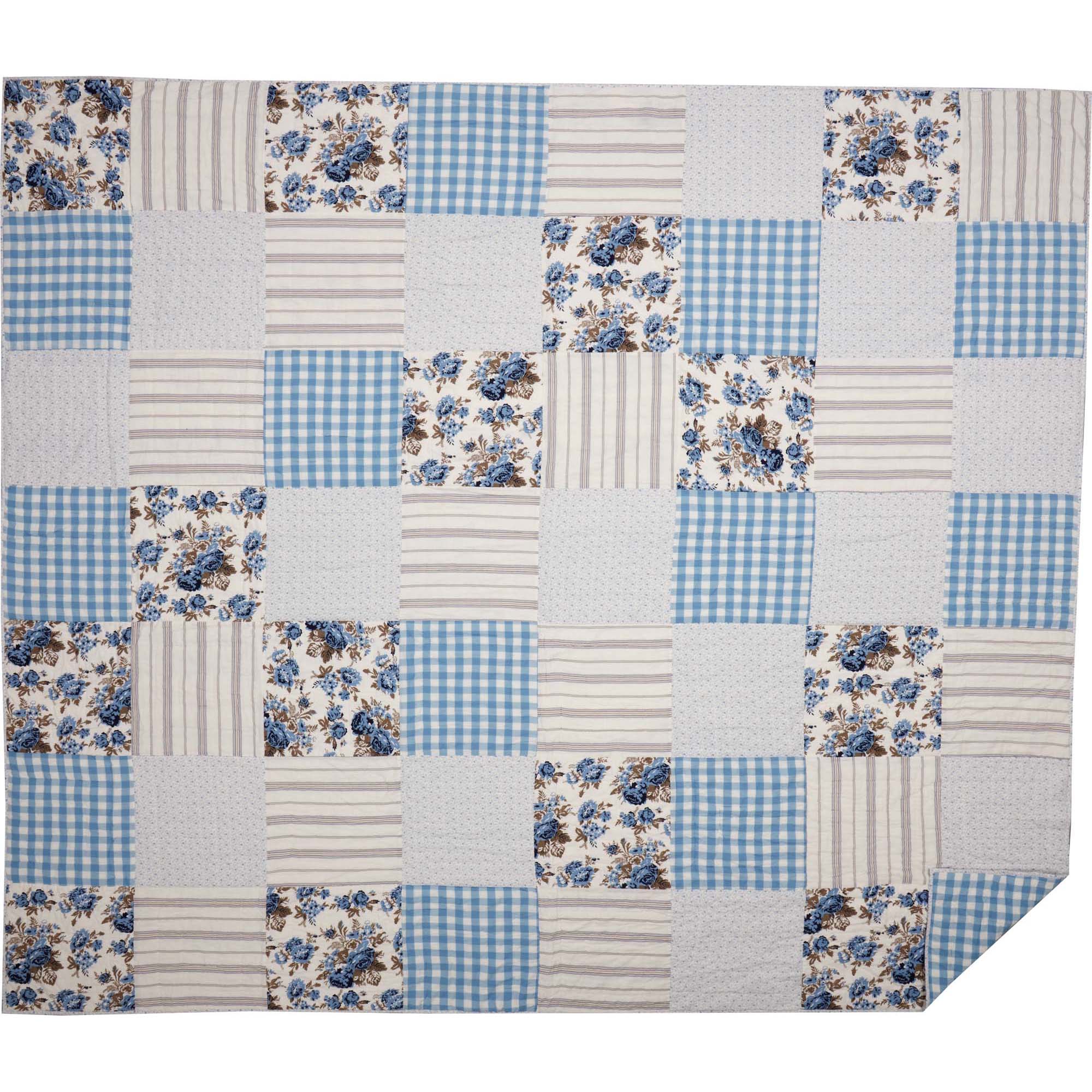 Annie Blue Floral Patch Luxury King Quilt 120Wx105L VHC Brands