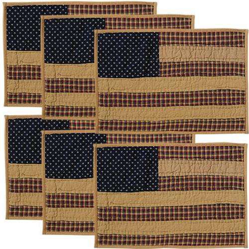 6/Set, Patriotic Patch Quilted Placemats, 12x18 Tabletop CWI+ 
