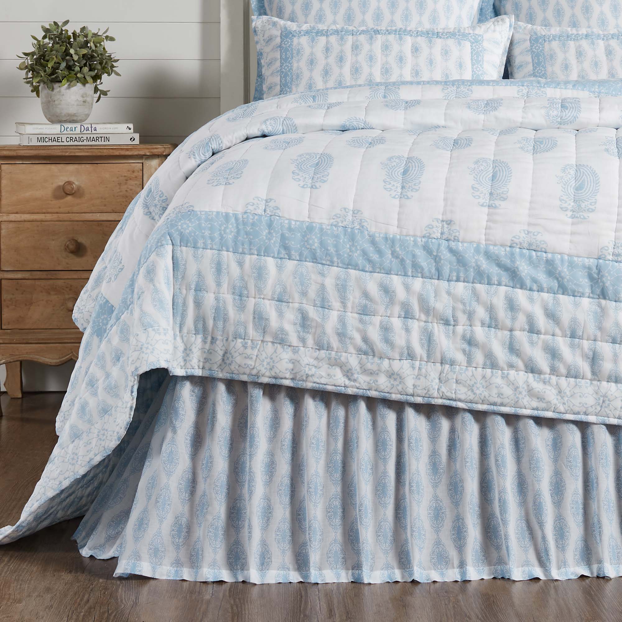 Avani Blue Queen Bed Skirt 60x80x16 VHC Brands
