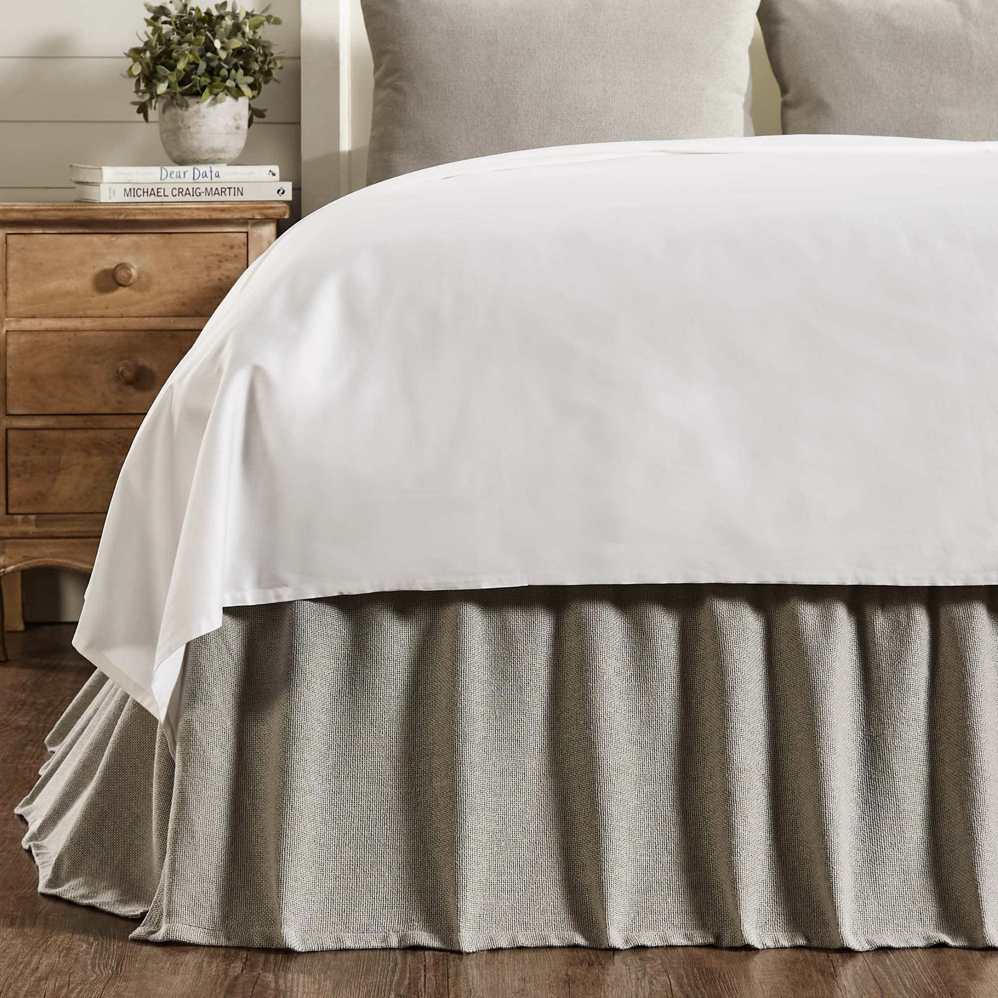 Burlap Dove Grey Ruffled King Bed Skirt 78x80x16 VHC Brands