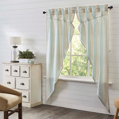 Grain Sack Aqua Prairie Long Panel Set of 2 84x36x18 VHC Brands
