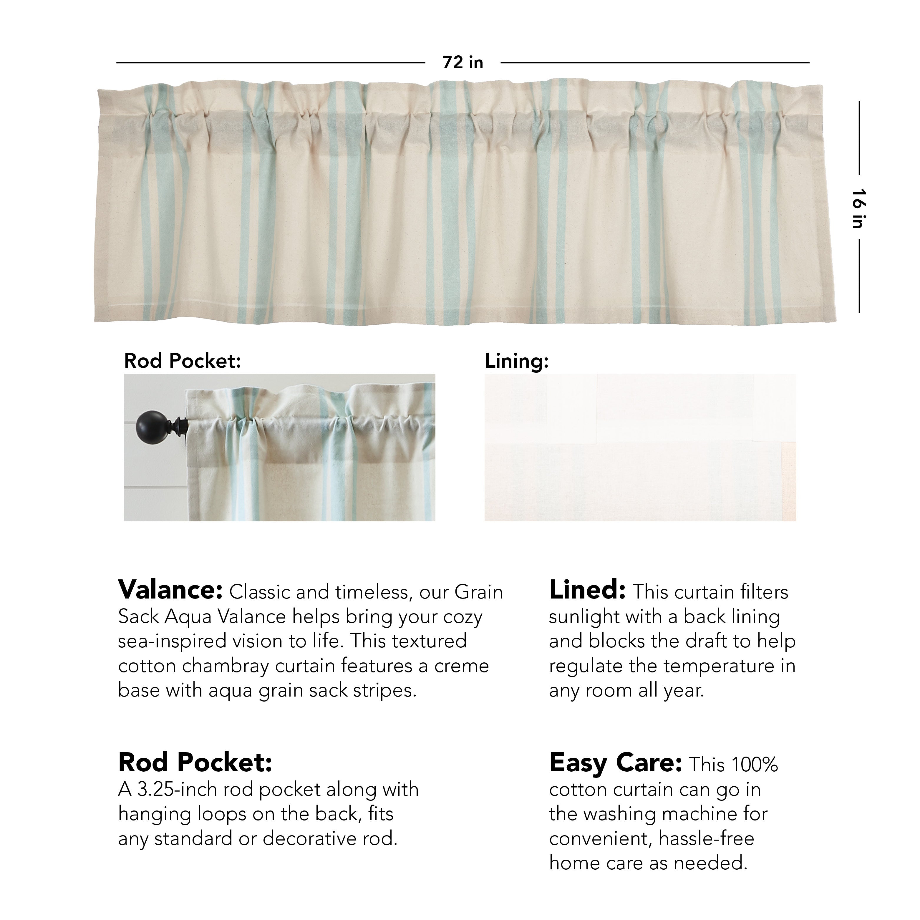 Grain Sack Aqua Valance 16x72 VHC Brands