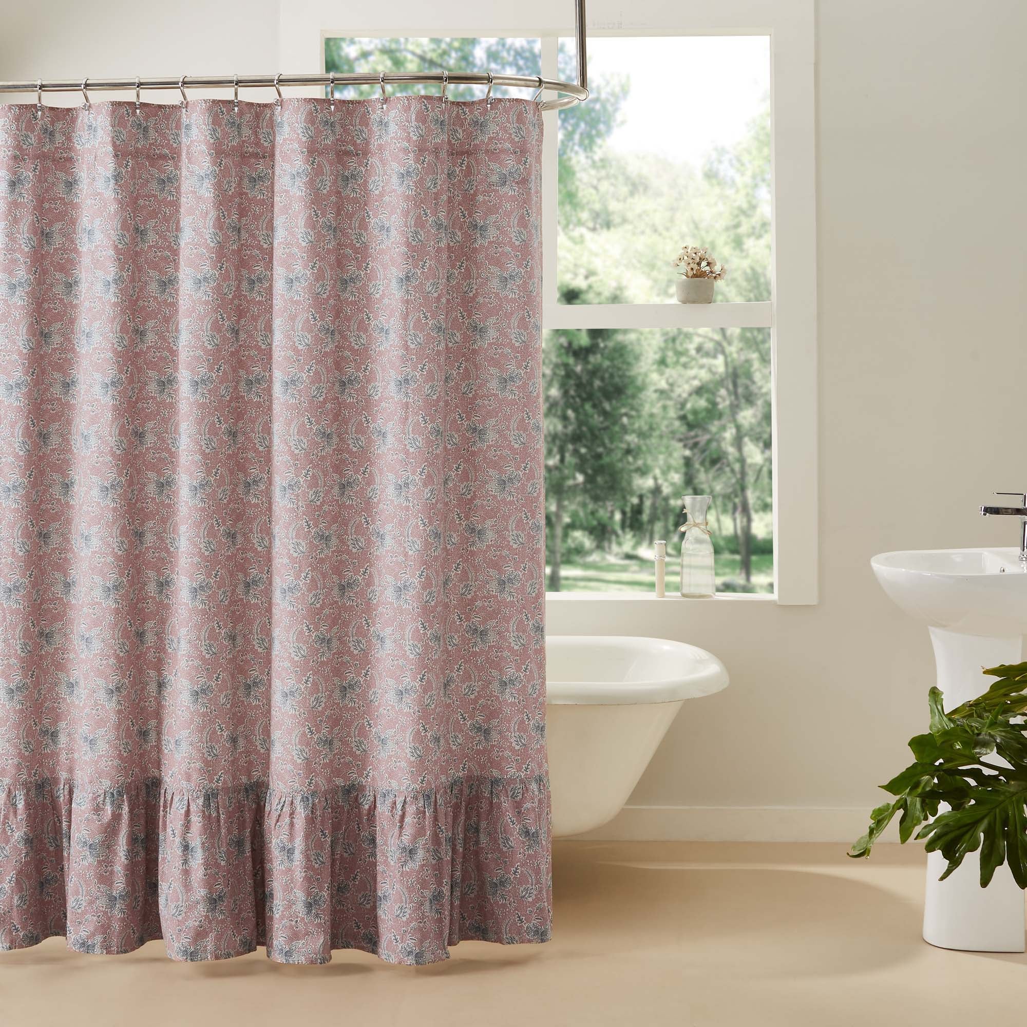 Kaila Floral Ruffled Shower Curtain 72x72 VHC Brands