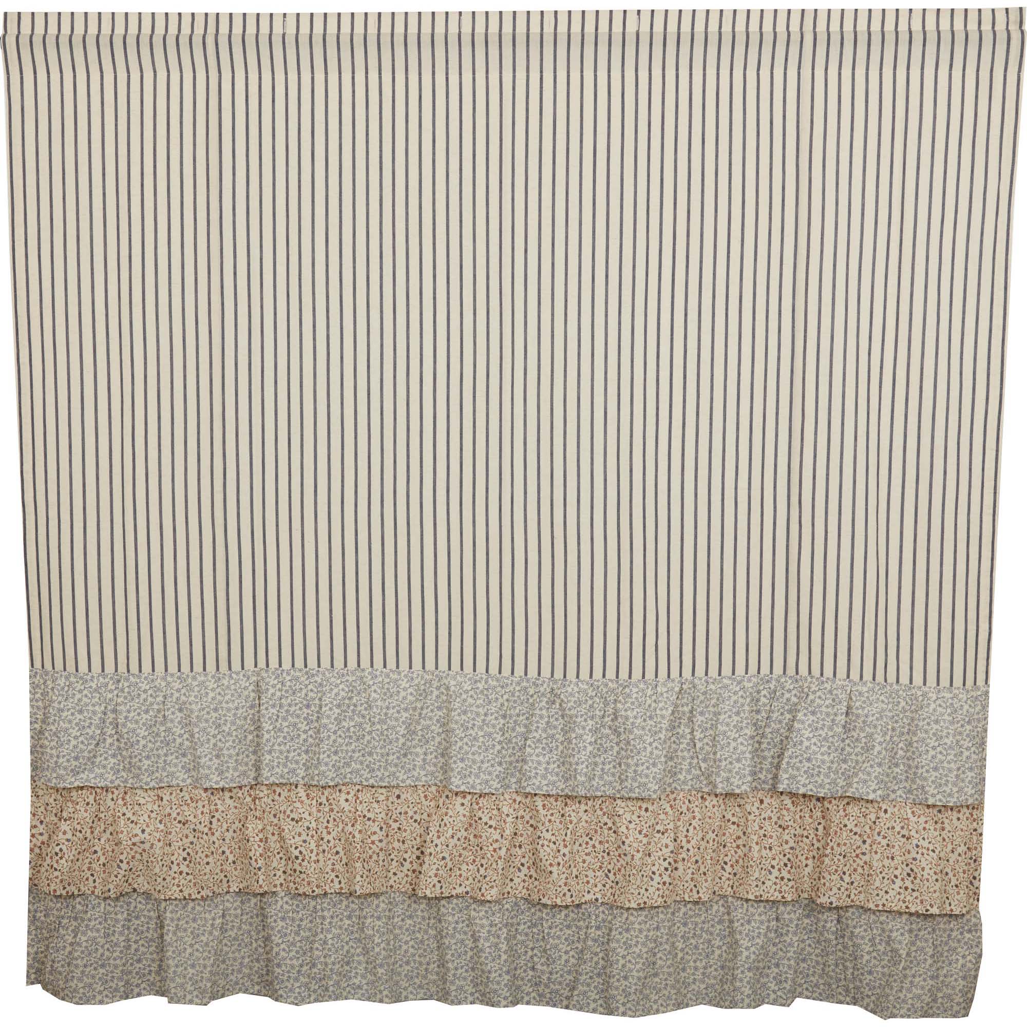 Kaila Ticking Stripe Ruffled Shower Curtain 72x72 VHC Brands